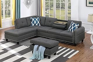 Living Room Sectional Sofa Set with Storage Ottoman, L...