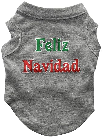 Mirage Pet Products 8-inch Feliz Navidad Screen Print Shirts for Pets, X-Small, Grey