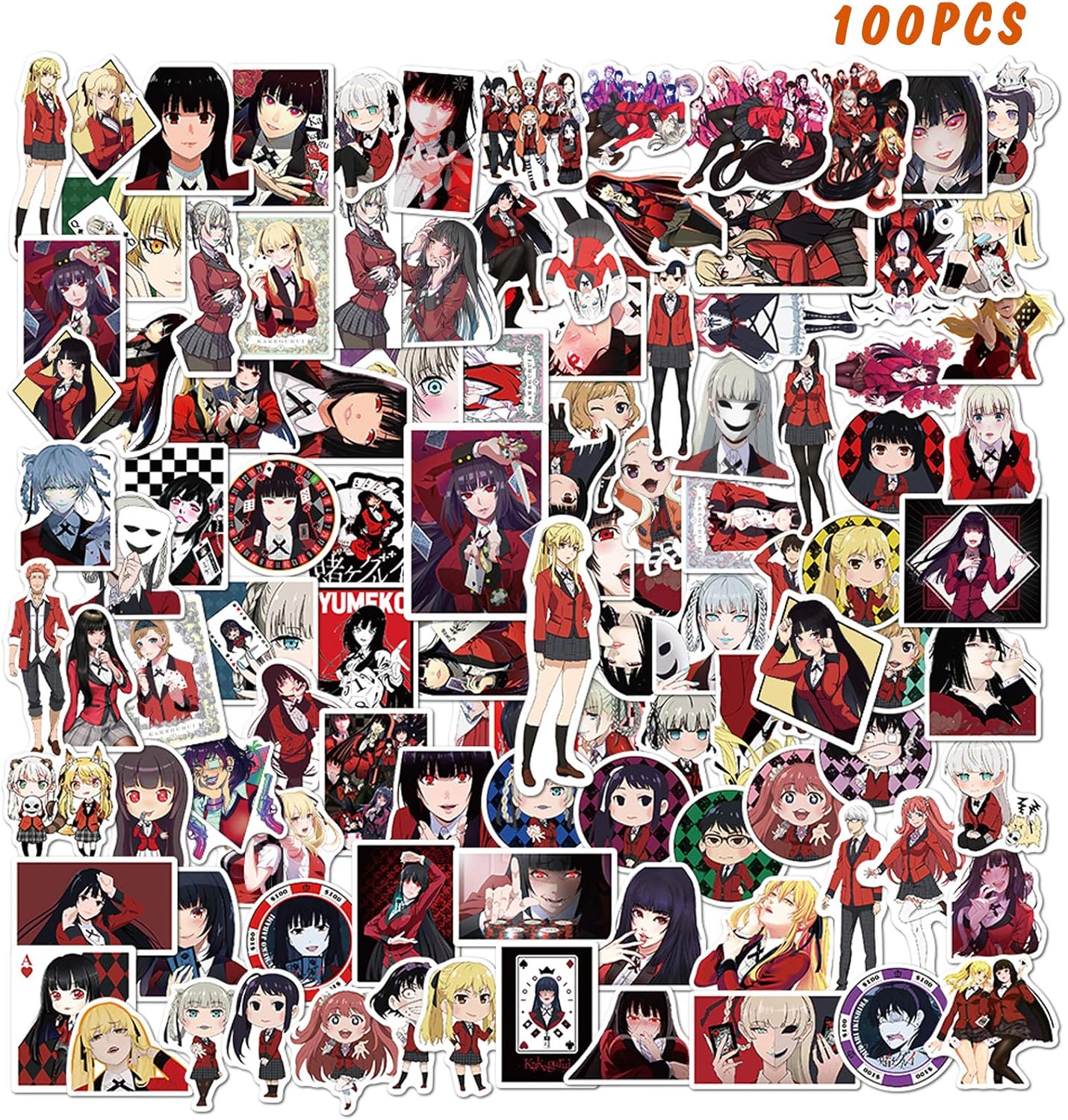 amazon com 100pcs kakegurui stickers japanese anime laptop stickers vinyl waterproof stickers for kids teens adults water bottles skateboard guitar toys games