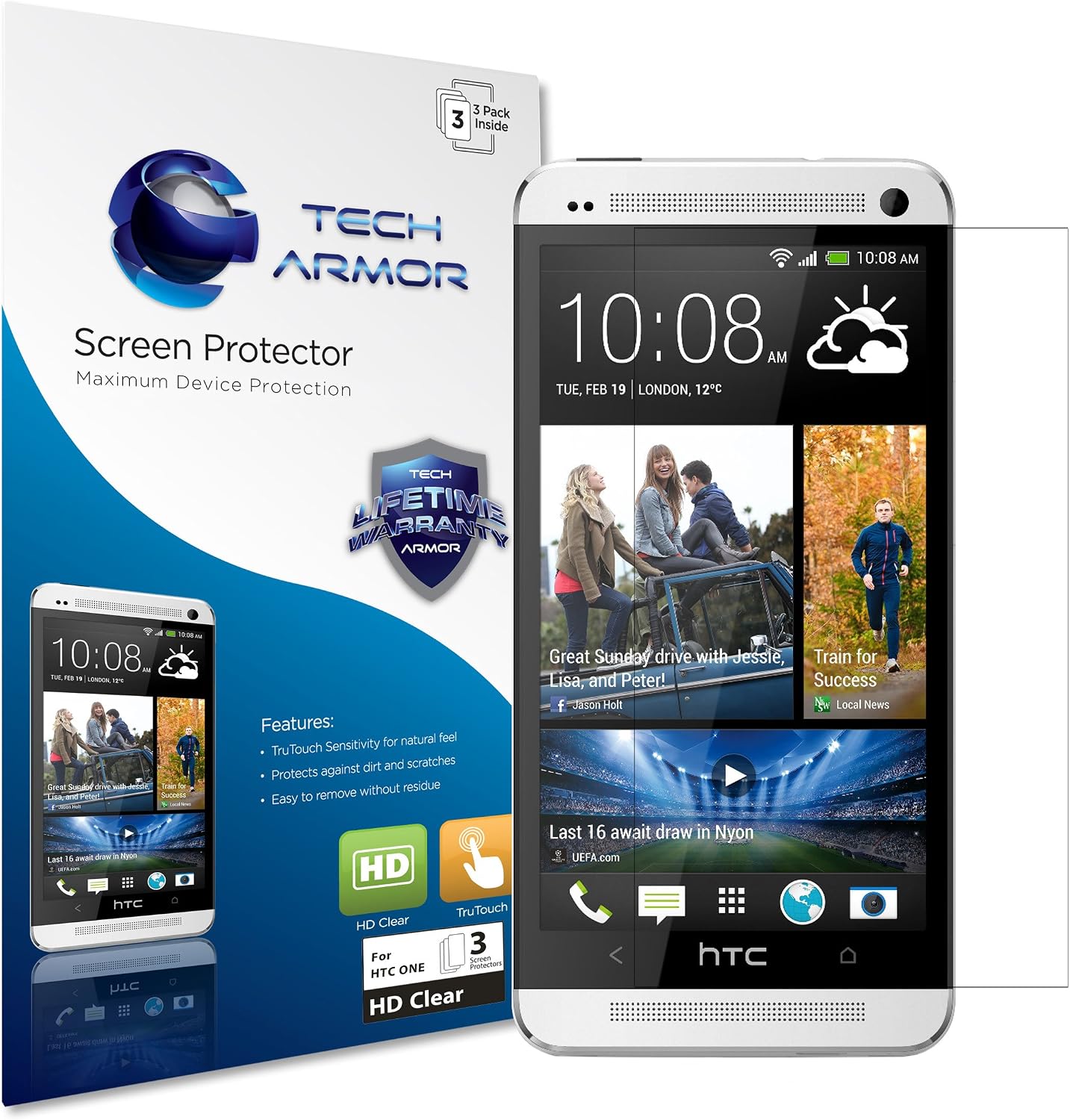 One (M7) Screen Protector, Tech Armor High Definition HD-Clear HTC One (M7) Screen Protector [3-Pack]