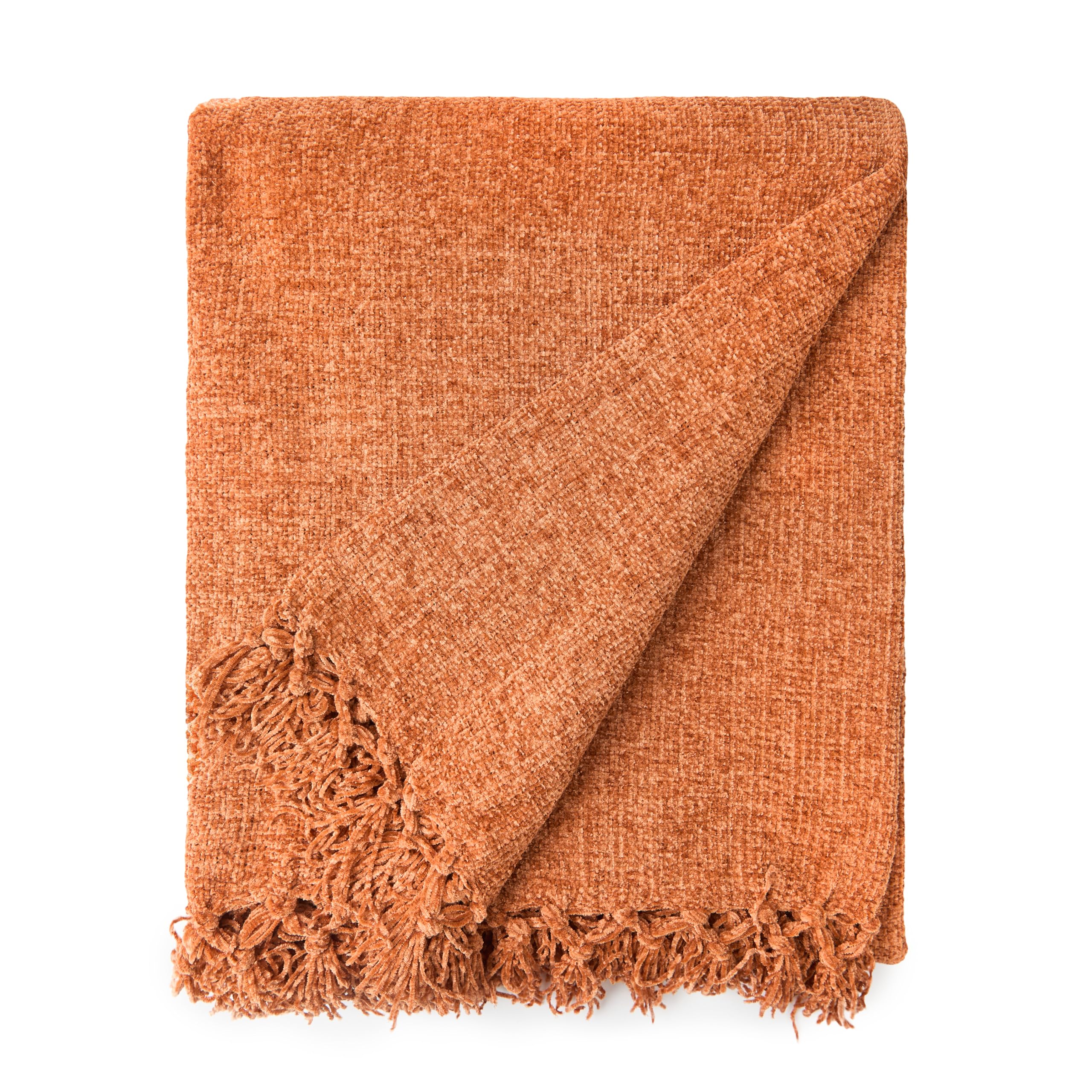 Emma Barclay Throw Blanket For Sofas Bed Extra Large Soft Chenille Throws For Settees In Burnt Orange Throw Fleece Blankets - Darcy Collection 50" x 60" (127cm x 152cm) Burnt Orange