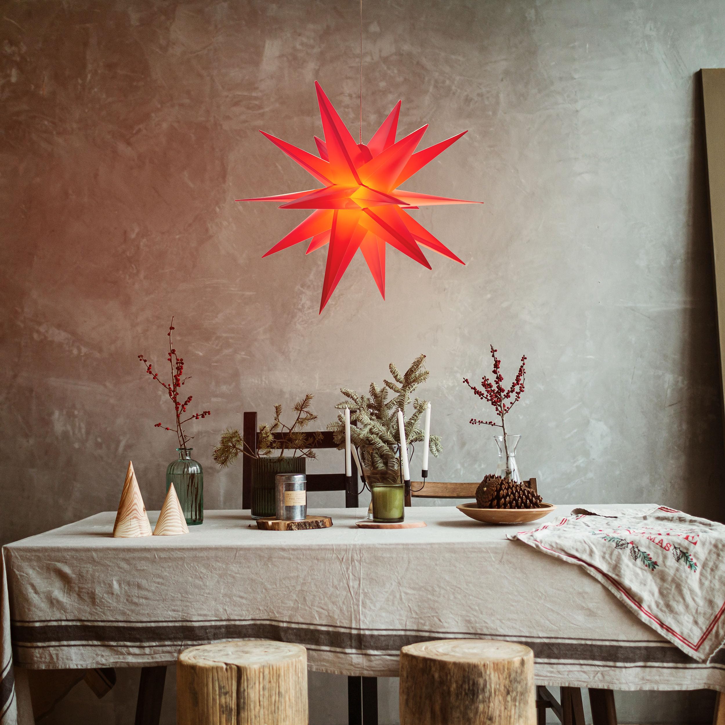 AMARE LED gwiazda zewnętrzna 3D czerwona ok. 57 x 48 x 44 (szer. x wys. x głęb.), do użytku wewnątrz i na zewnątrz, z timerem, 57 cm - zasilanie sieciowe