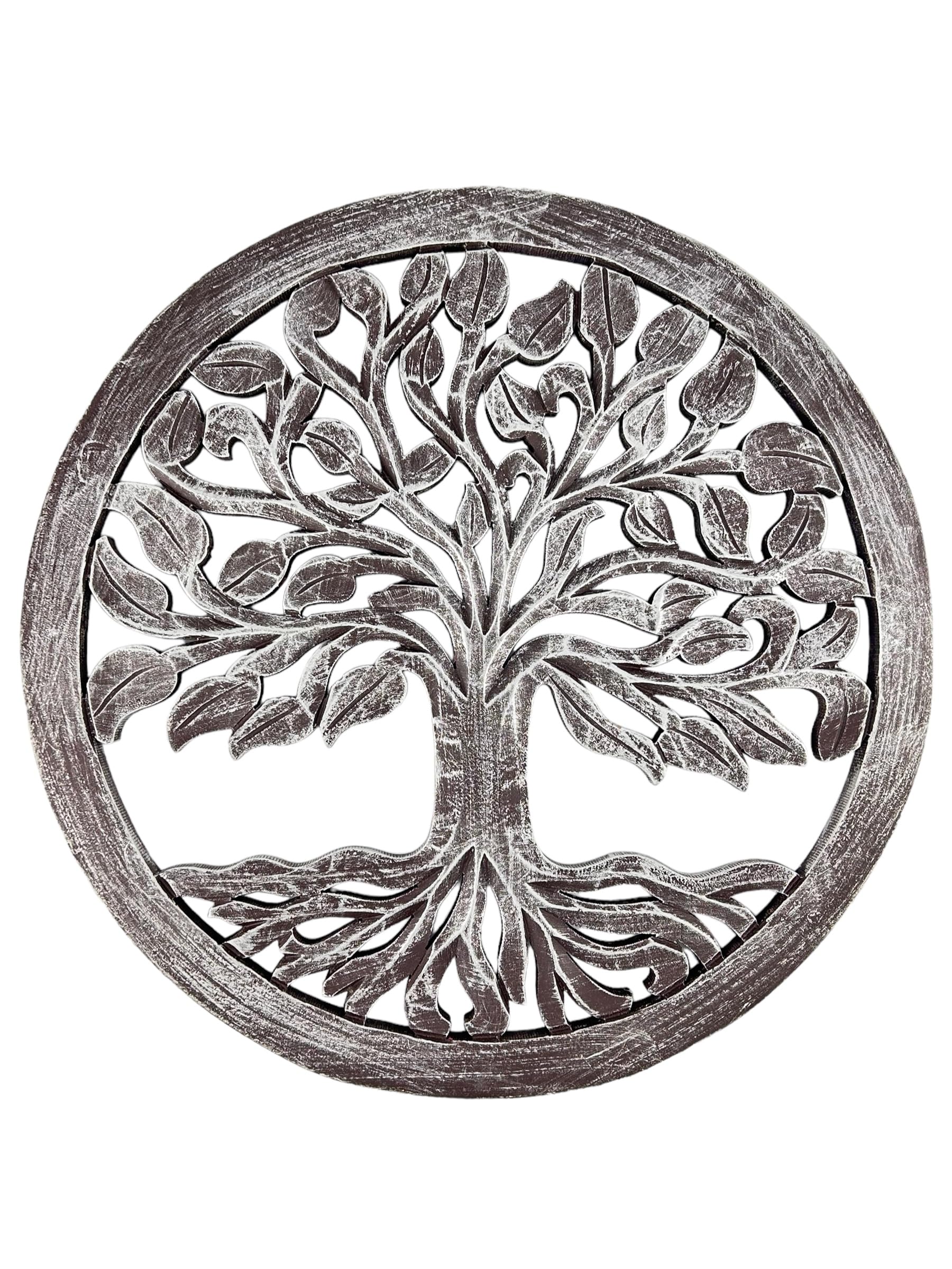 S.B.ARTS Handcrafted Tree of Life Wall Decor Wooden Hanging Round Wall Art Plaque for Home, Living Room and Office Decoration Housewarming Gift (Silver)