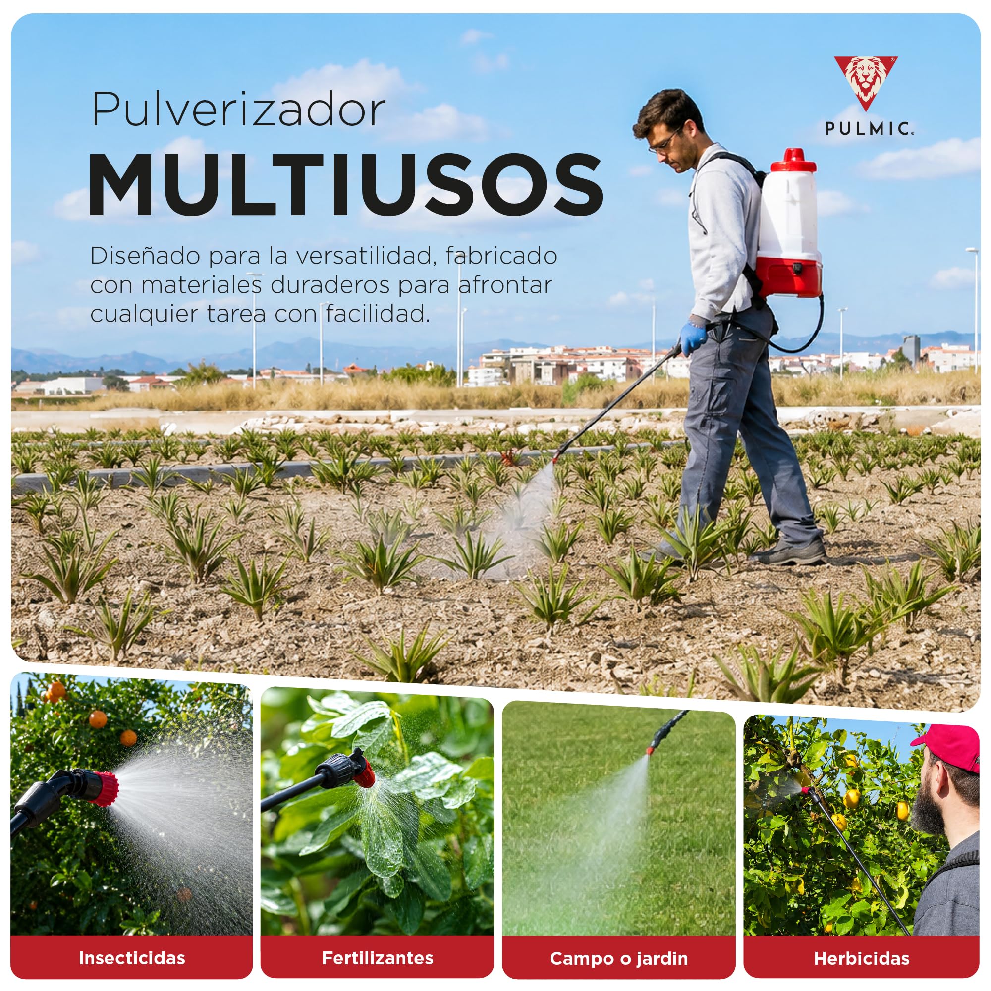 Pulverizador Eléctrico Pegasus 15L PULMIC, Sulfatadora eléctrica a Batería Litio 25V MAX Extraíble, hasta 15h Autonomía, 3 Velocidades, 3 Boquillas, Mochila Pulverizadora