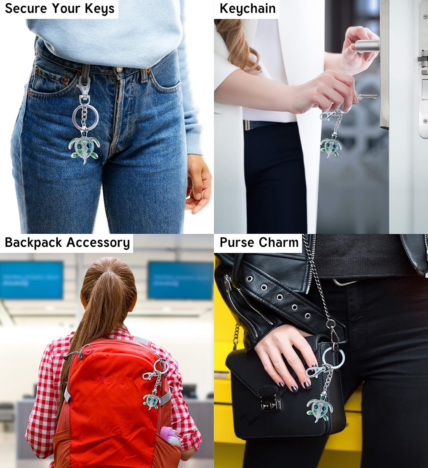 Puzzled 3D Green Sea Turtle Keychain - Sparkling Rhinestone Green Sea Turtle Ocean Decor, Elegant Ocean Animal Purse Bling Keychain Charm for Backpack, Handbags, Purse - 4.5 Inches - Image 3