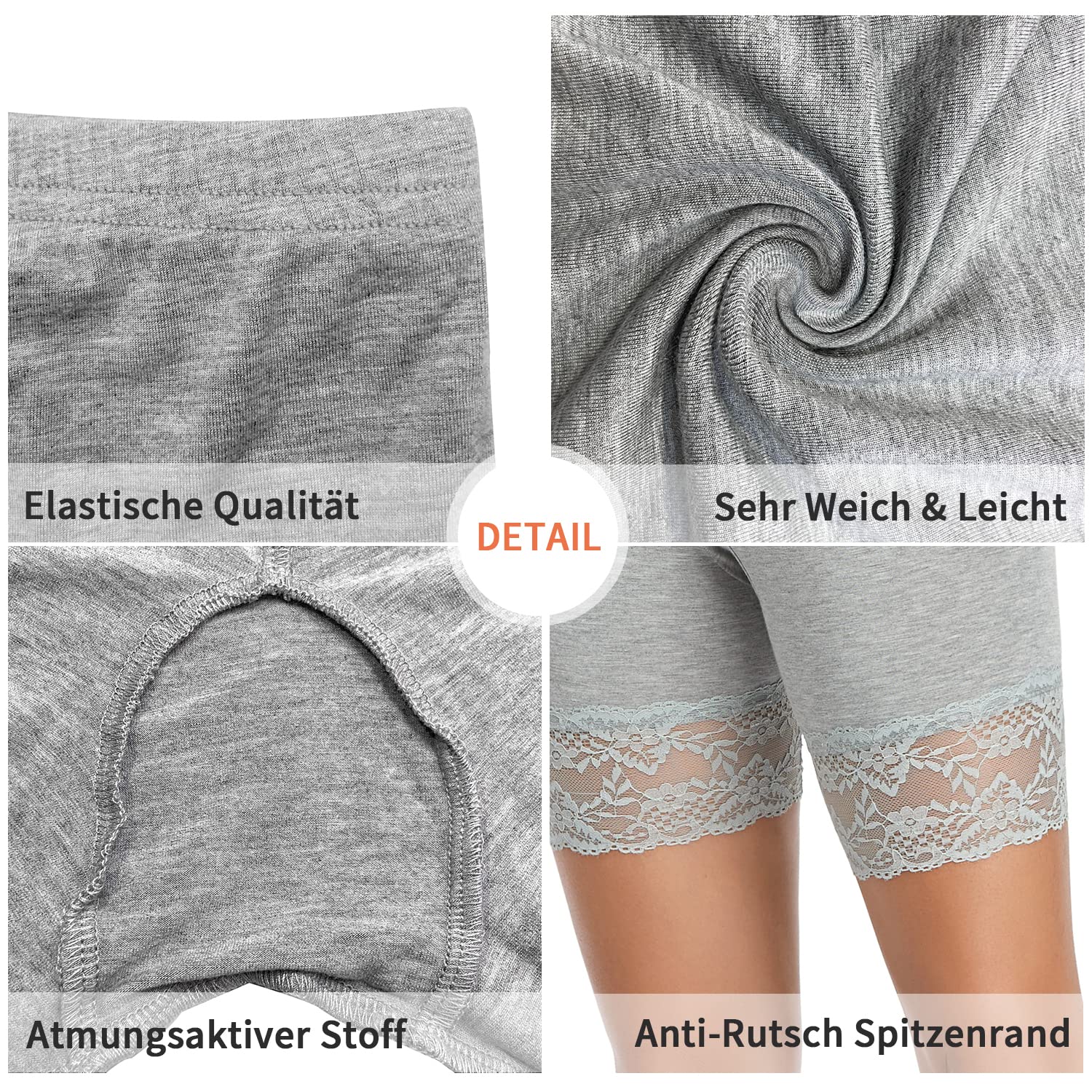 YARRCO Damen Unterhose Spitze Unter Rock Kurze Hose Unter Kleid Radlerhose Slipshorts Hohe Taille Shorts Boxershorts Kurze Leggings (Grau, S)