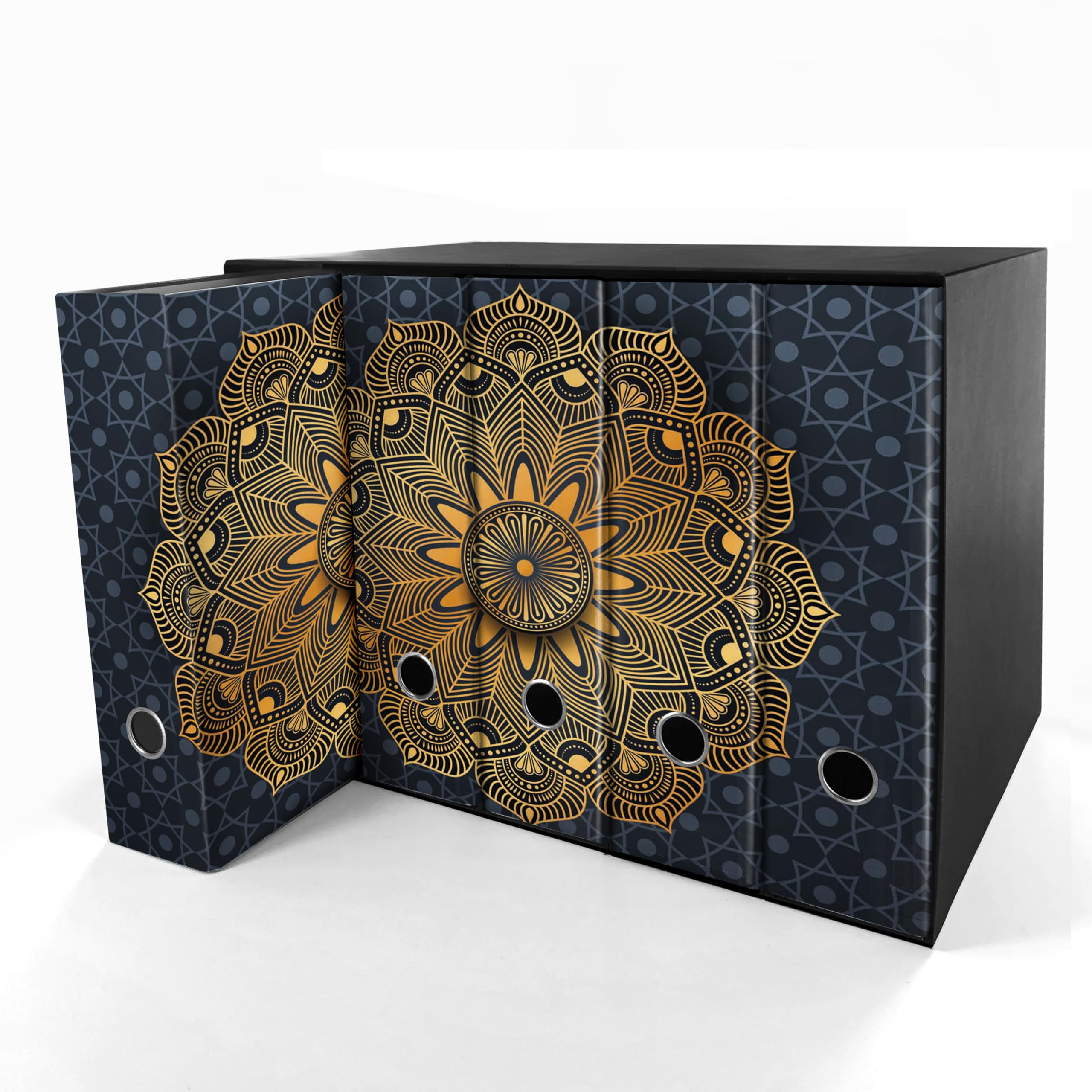 Set da 5 raccoglitori ad anelli MANDALA ORO BLU - Faldoni SHAREPRINTING (H31 con 4 anelli)