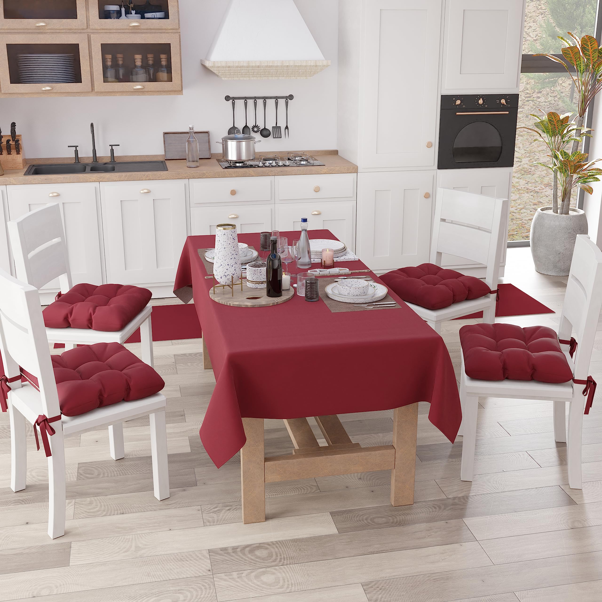 PETTI Artigiani Italiani - Tovaglia, Tovaglia da Tavola, Tovaglia Cucina in Cotone Disegno Tinta Unita Bordeaux X12 Posti (140x240 cm) 100% Made in Italy