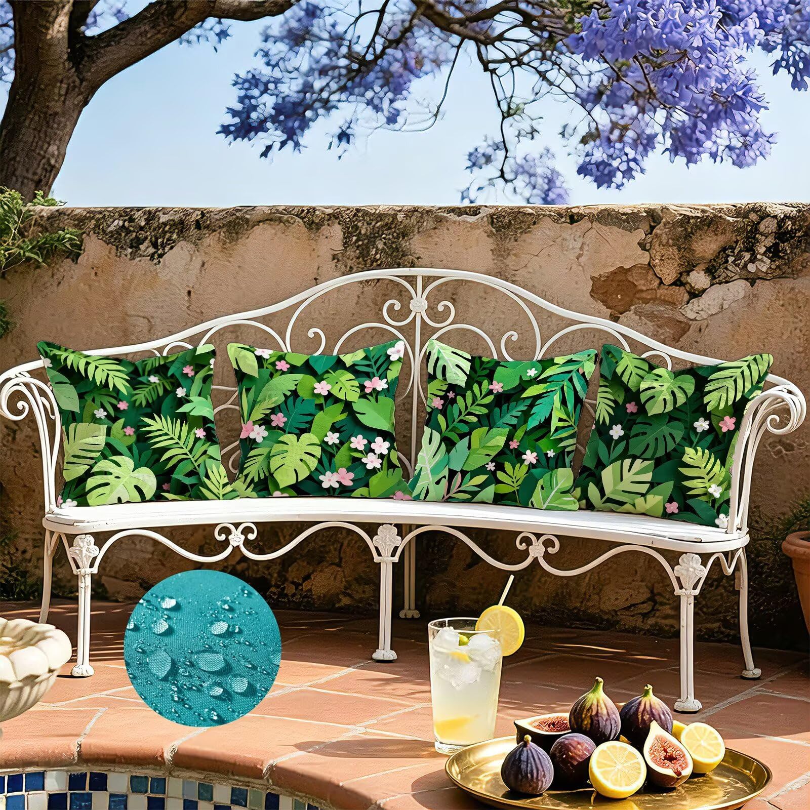 Verde Federe Cuscini Divano 40x40cm, Cuscini da Esterno Set de 4, Cod-115 | Velour Copricuscini Decorativi Letto Arredo, per Letto, Soggiorno, Giardino, Esterno, Casa Decorazione Set di 4 Pianta