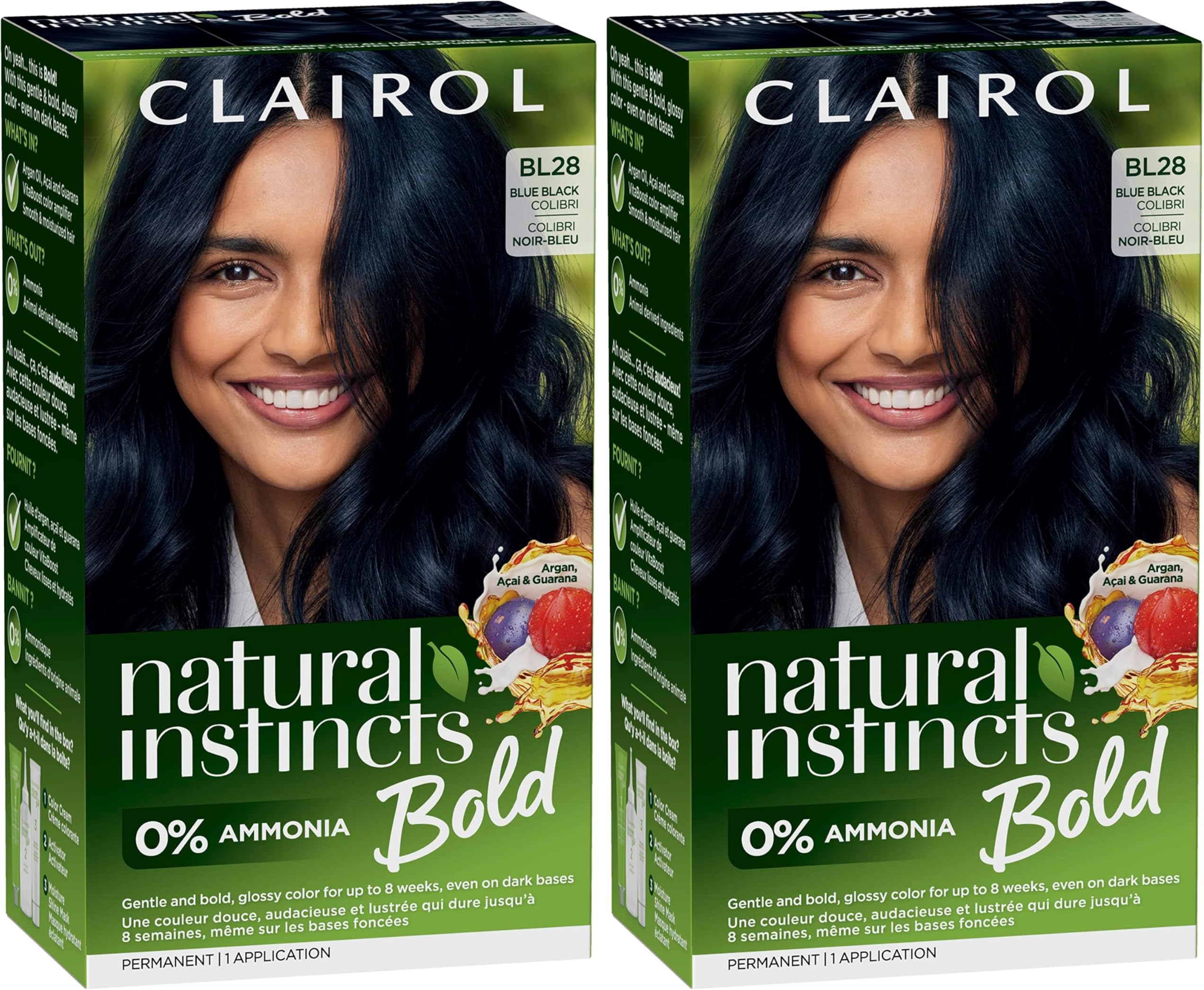 Clairol Natural Instincts Bold Permanent Hair Dye, BL28 Blue Black Colibri Hair Color, Pack of 2