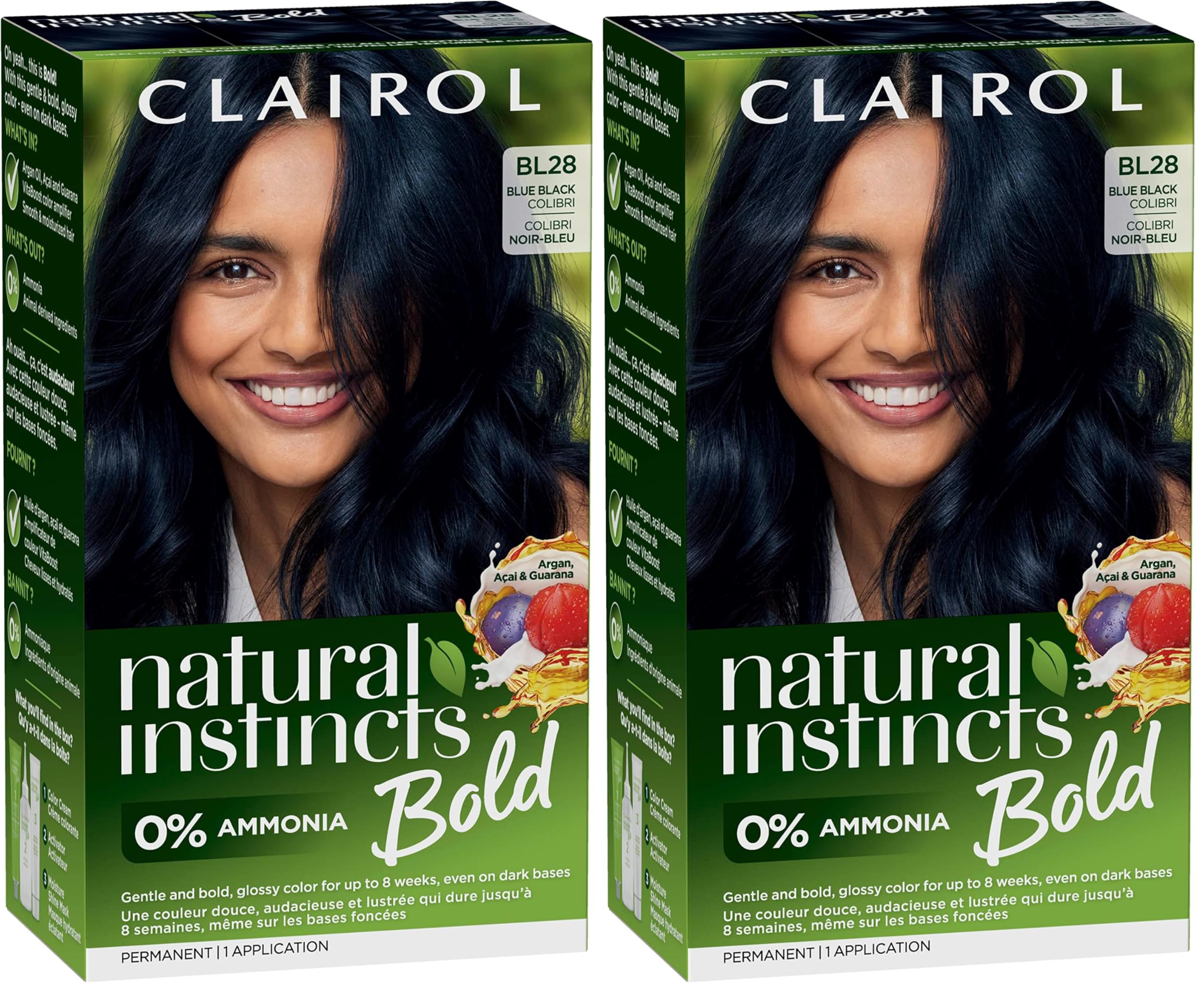 Clairol Natural Instincts Bold Permanent Hair Dye, BL28 Blue Black Colibri Hair Color, Pack of 2