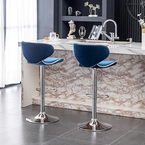 Miniatura 7 de Roundhill Furniture Masaccio - Taburete giratorio ajustable tapizado de terciopelo, juego de 2, color azul Azul,Verde,Gris,Amarillo