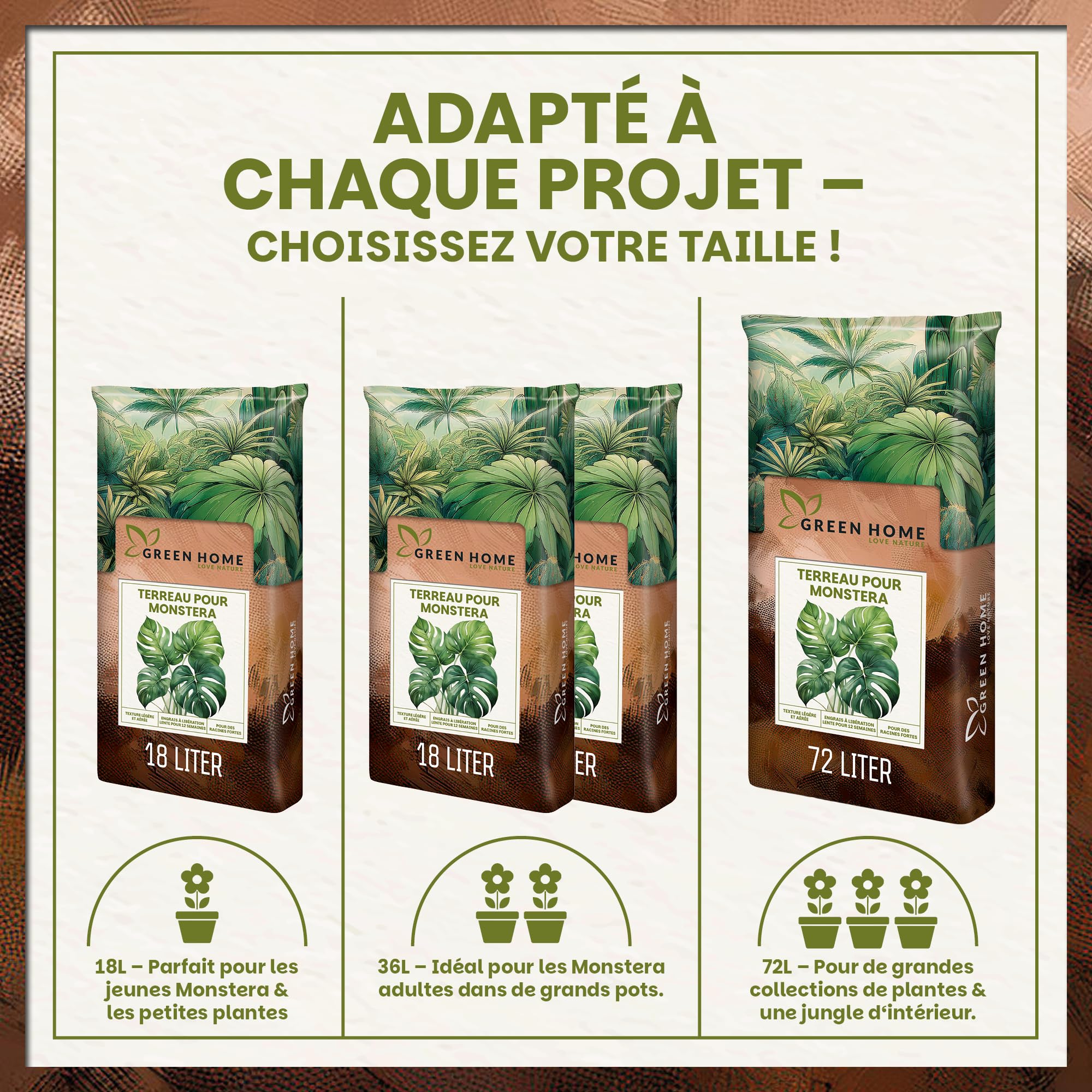 Green Home Terreau Aroid 36L – Substrat spécial Monstera, Philodendron & Plantes Tropicales – Terreau avec Perlite pour Un Drainage Optimal