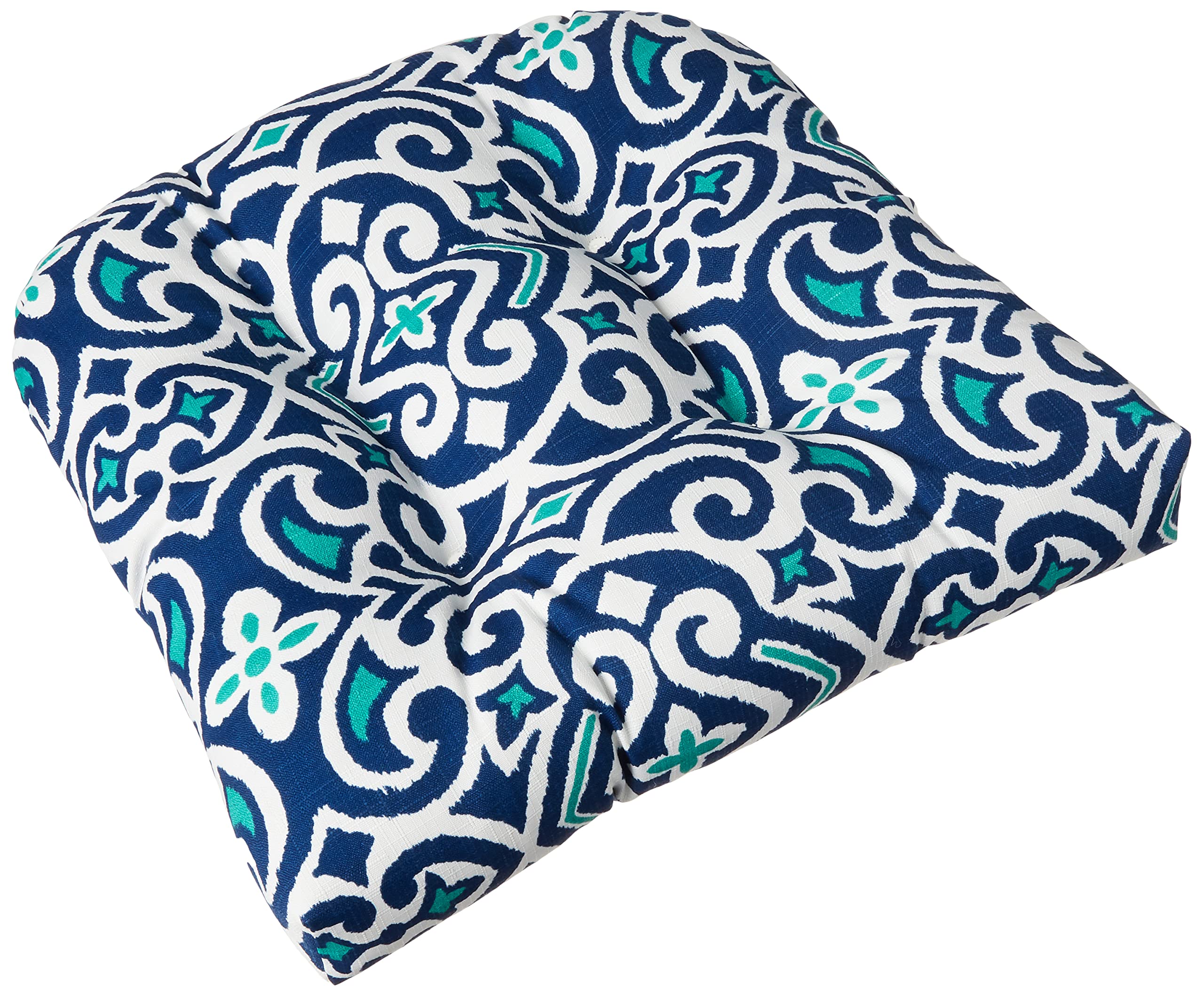 Pillow Perfect 610627 Outdoor/Indoor New Damask Marine Tufted Seat Cushions (Round Back), 19" x 19", Blue, 2 Count