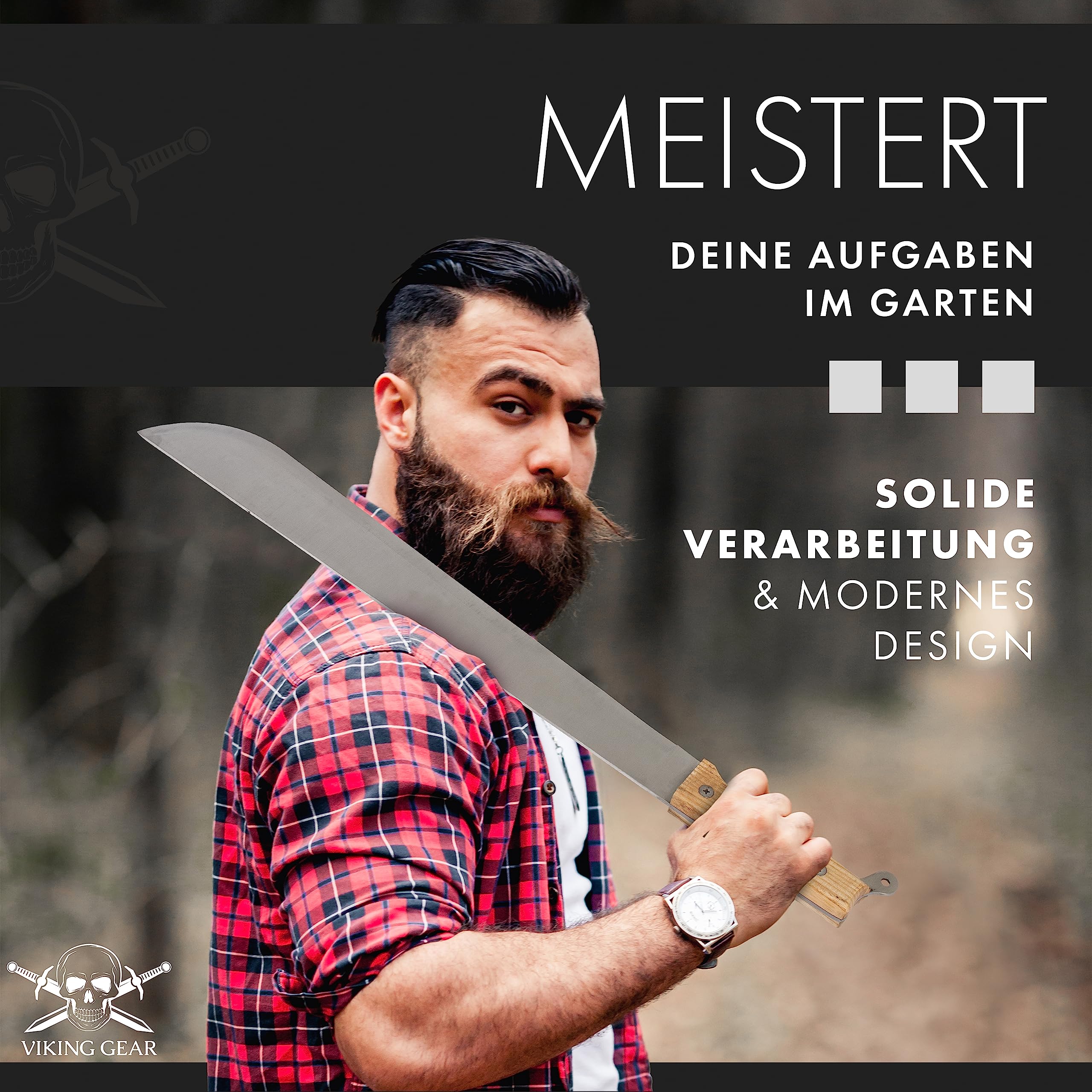 Grande machete davvero affilato, lama Full Tang in acciaio inossidabile con manico in legno avvitato in 3 punti - Lunghezza totale del machete 55 cm