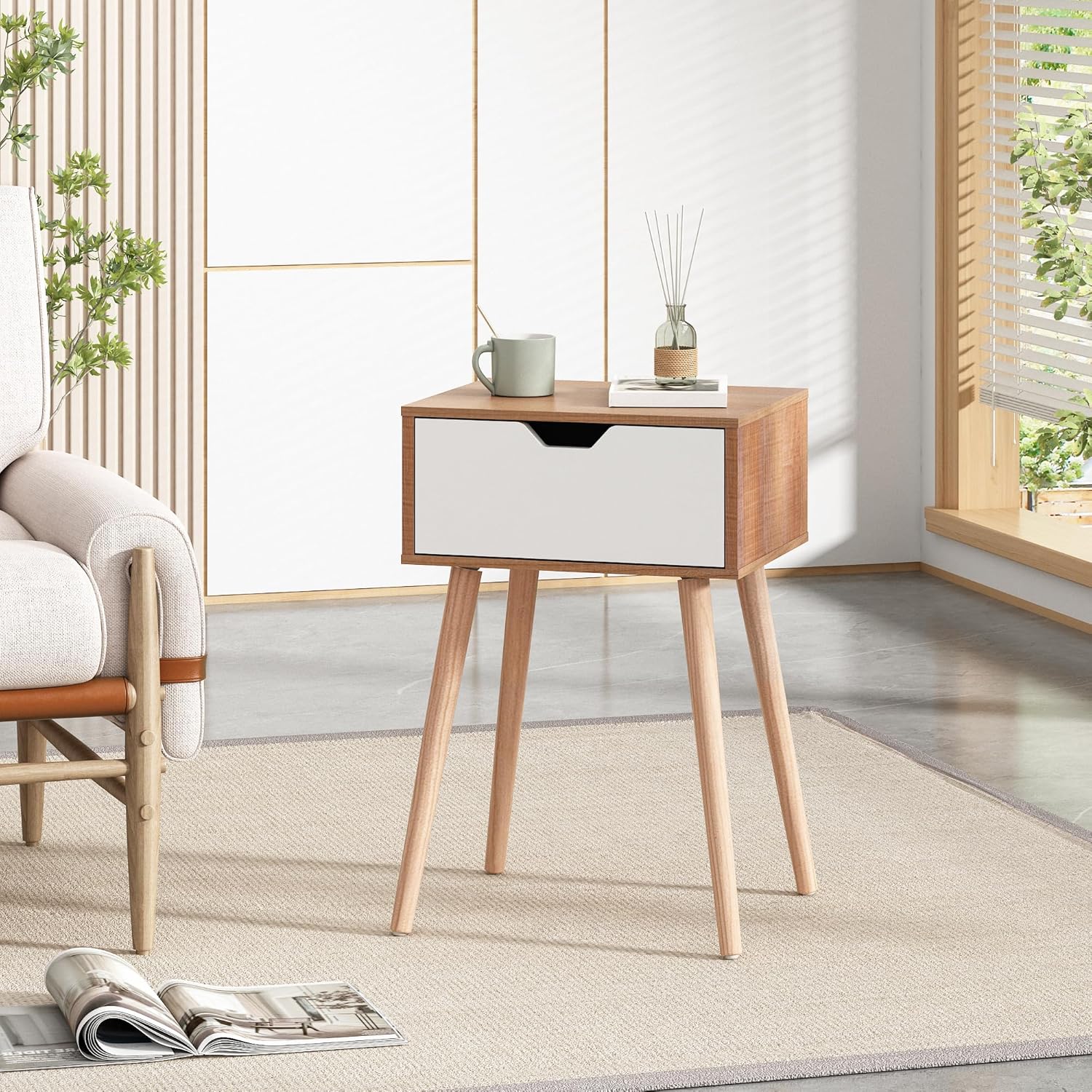 JAXPETY Modern Wood Nightstand, Bedside Table with Drawer