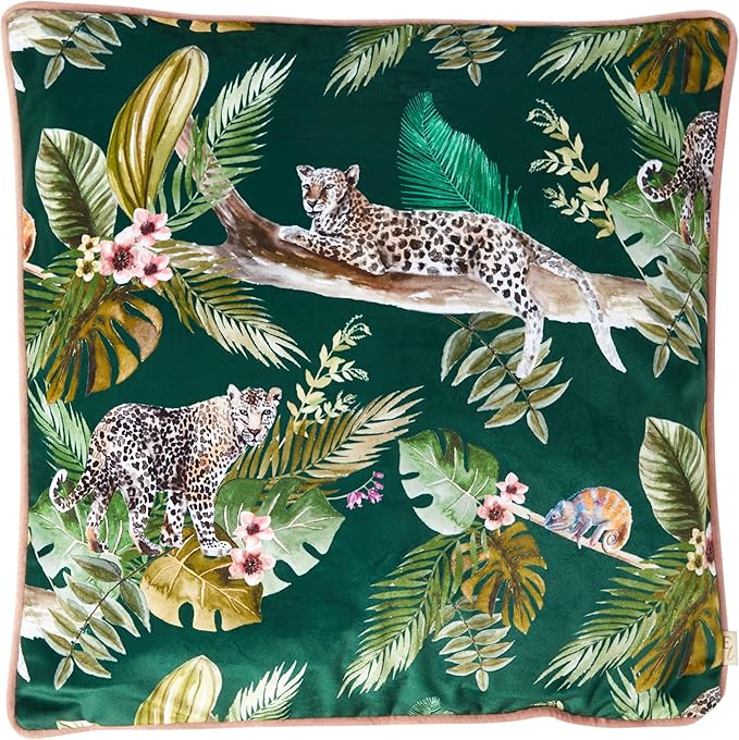 Evans Lichfield Jungle Leopard Kissenbezug – Samt Regenwald Design (Grün – 43 x 43 cm)