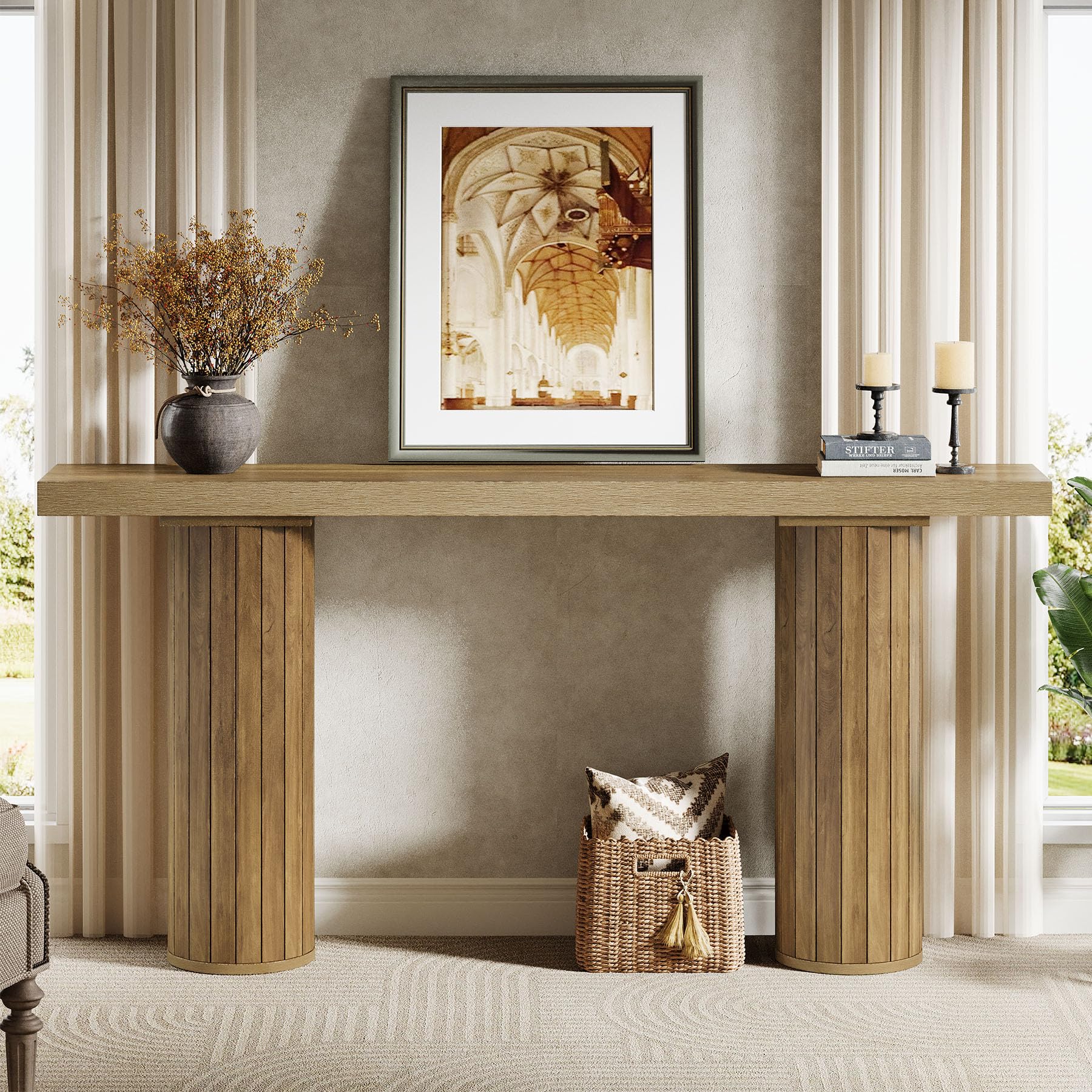 Tribesigns Mesa consola extra larga de 160 cm, mesa rectangular de madera detrás del sofá, mesa de entrada de madera para salón, pasillo, entrada