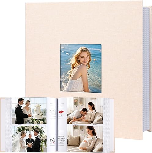 Miniatura 14 de Álbum de fotos de 4 x 6 pulgadas, 240 fotos con espacio de escritura, cubierta de cuero con ventana frontal, 240 fotos de 4 x 6 pulgadas, álbum