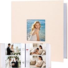 4x6 Photo Album Holds 240 Photos with Writing Space, Linen Cover Picture Book with Front Window for Family Wedding Baby Travel & Graduation Memories, Beige