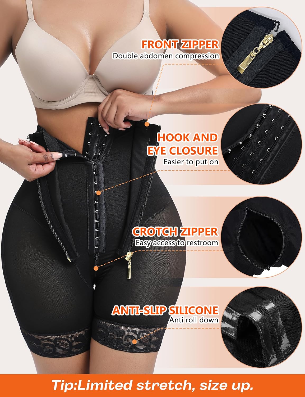 GainKee Fajas Colombianas Shapewear for Women Tummy Control Body Shaper Butt Lifter Bodysuit with Zipper Crotch - Image 2