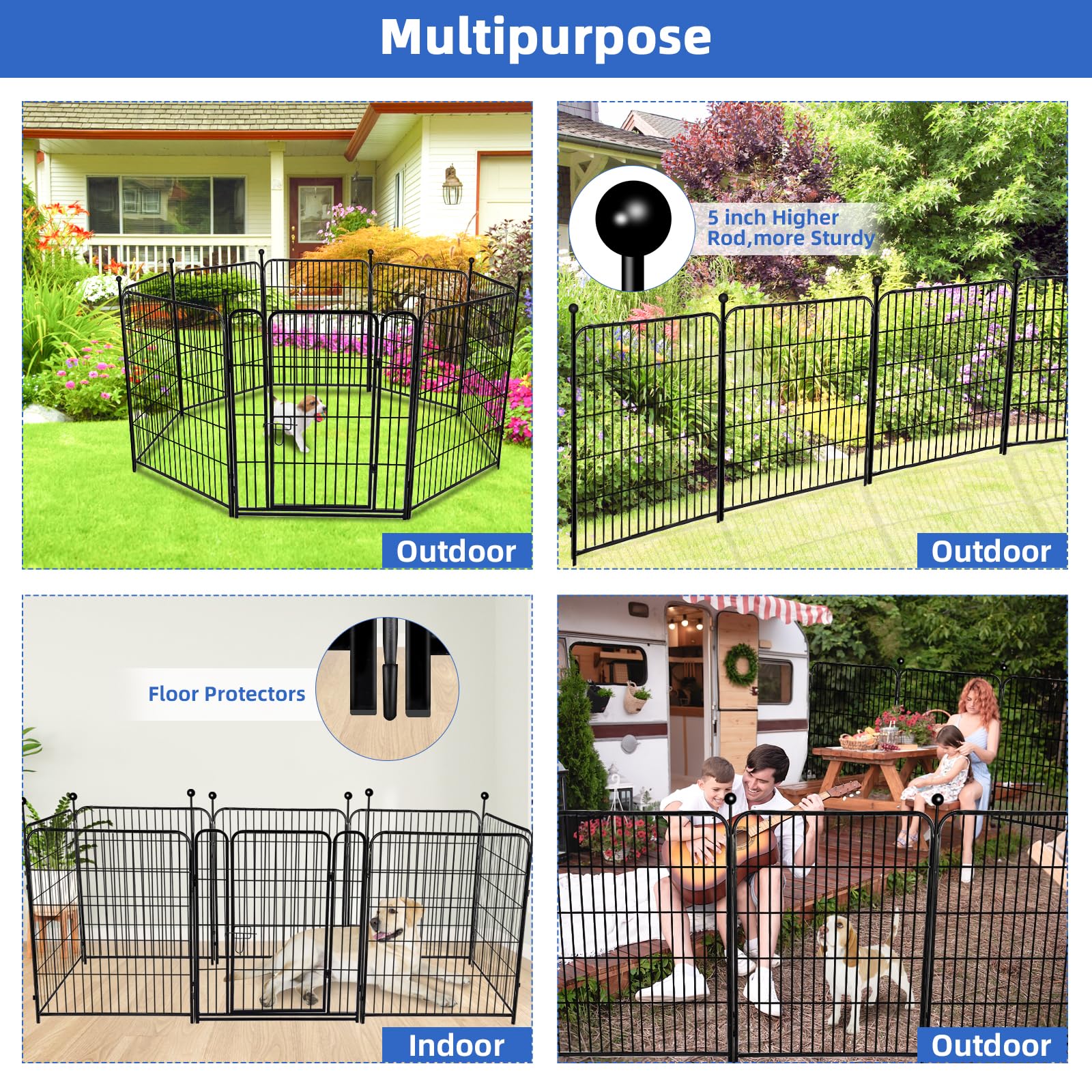 ADAVIN Garden Fence with Gate 32in(H)Ã—18 Ft(L) 8 Panels, Black Heavy Duty Iron Metal Animal Barrier Fence, Indoor&Outdoor Dog Playpen, Camping Fence, No Dig Garden Border Fencing for Yard