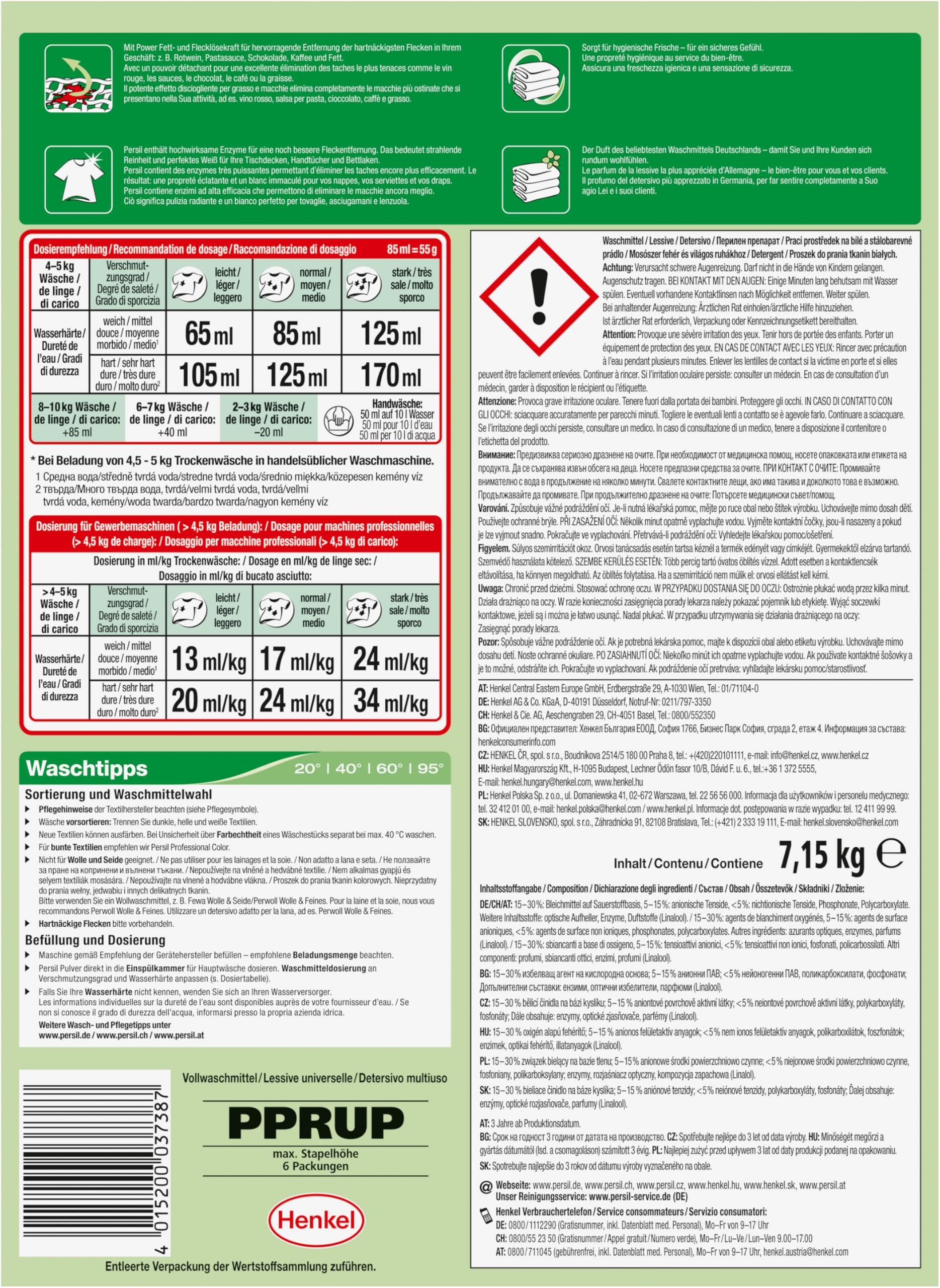 Persil Professional Universal Pulver Tiefenrein Waschmittel (130 Waschladungen), Vollwaschmittel für tiefenreine Wäsche und eine hygienisch frische Maschine, auch bei Kalt- & Kurz-Wäsche