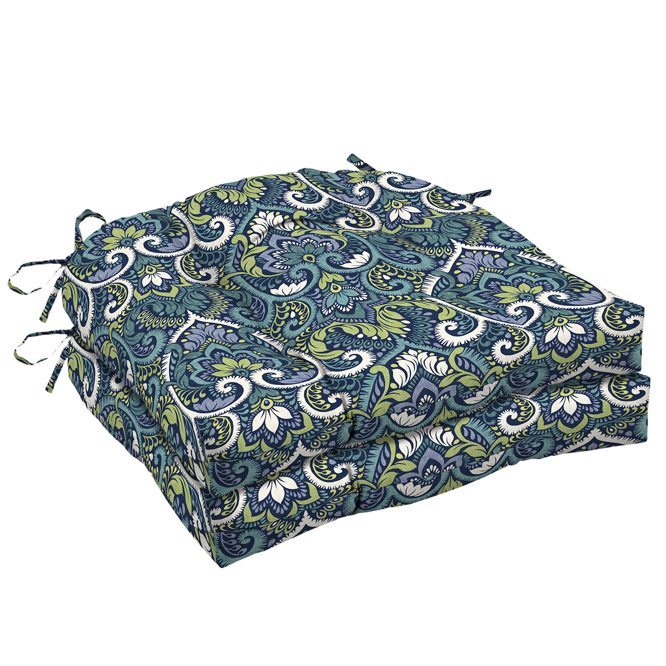 Arden Selections Outdoor Wicker Chair Cushion, 2 pack 18 x 20, Sapphire Aurora Blue Damask