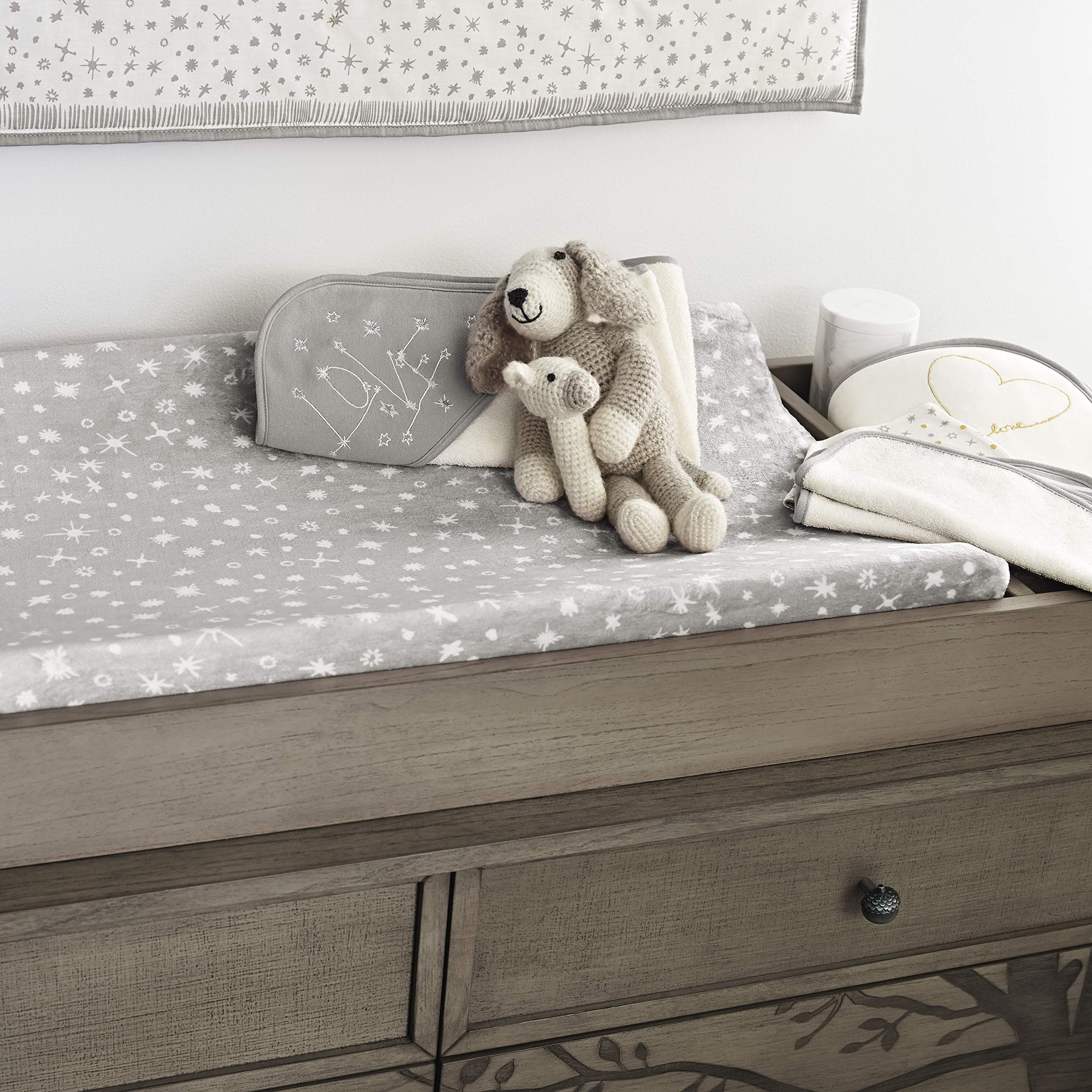Starry Night - Funda de felpa suave Velboa gris, Starburst blanco, funda para cambiador de palabras alentadoras, gris, blanco 2