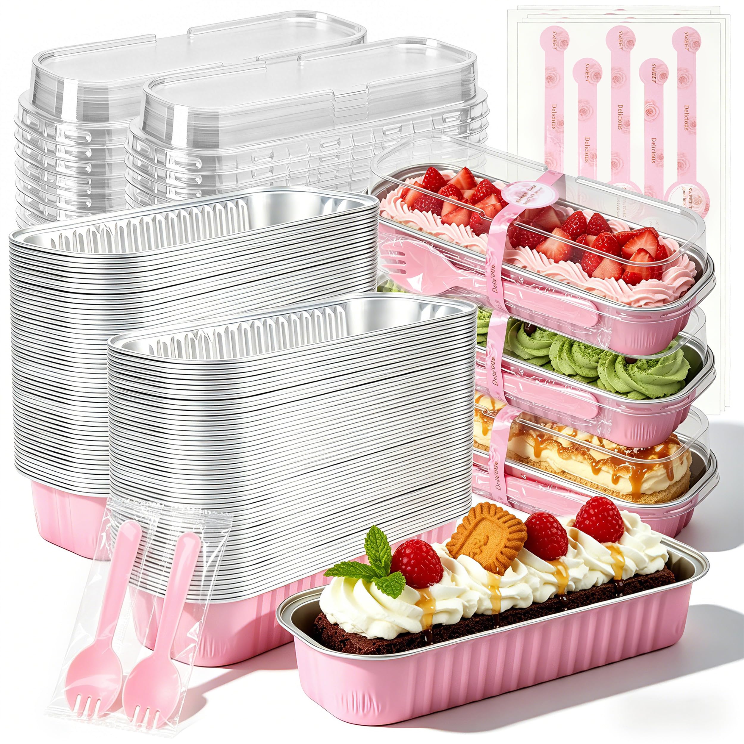 NPLUX Halloween Baking Tins with Lids, 6.8oz 200 Pack Pink for Home Bakers