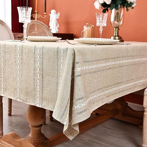 Miniatura 6 de Mantel rectangular rústico de lino de algodón bordado, mantel de primavera para cocina, comedor, fiesta, mantel para mesas rectangulares, 54 x 72