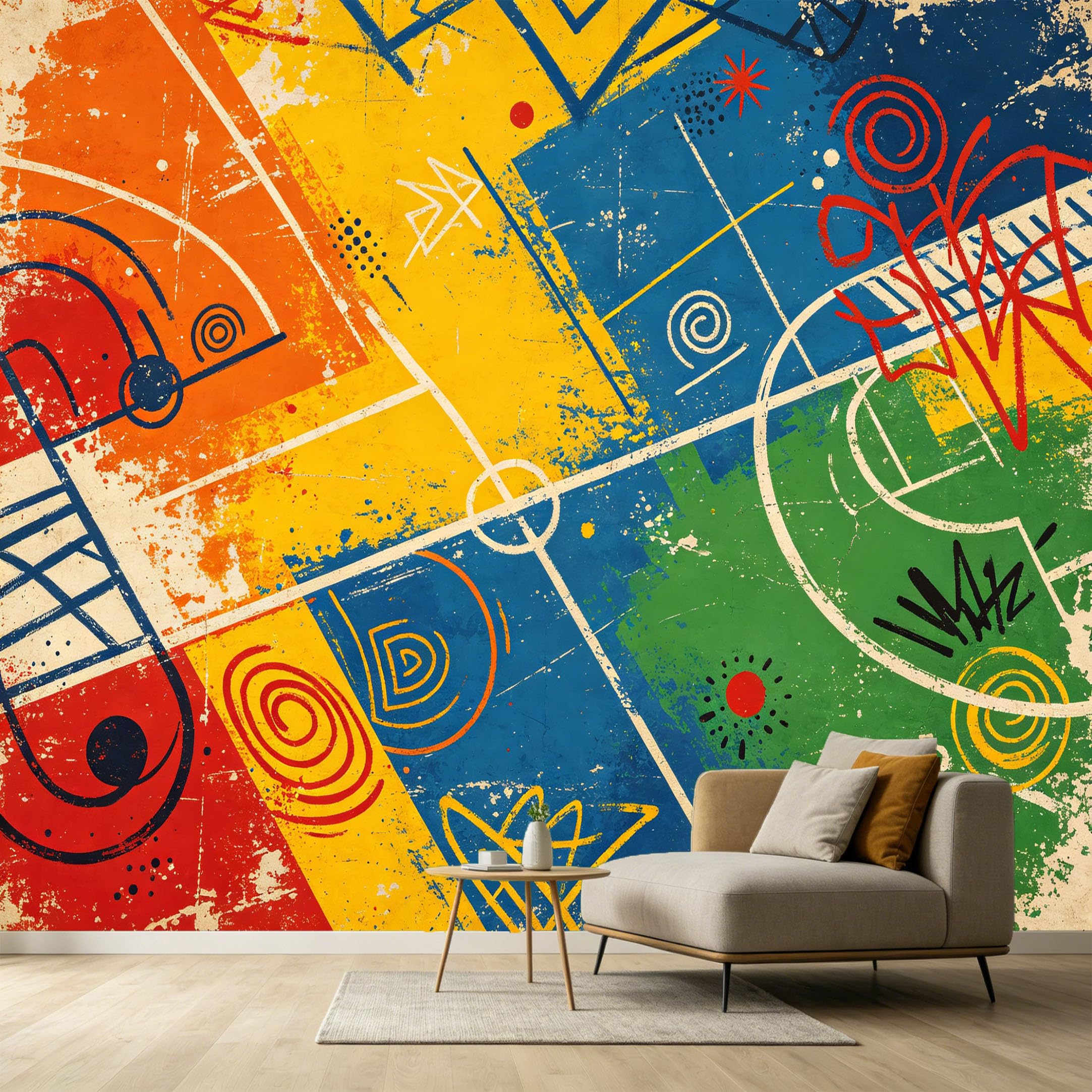 Custom Size Wall Murals Abstract Modern Geometric Textured Vibrant Lines Circles Shapes SelfAdhesive Wall Fabric Removable Large Wallpaper for Photo Living Room