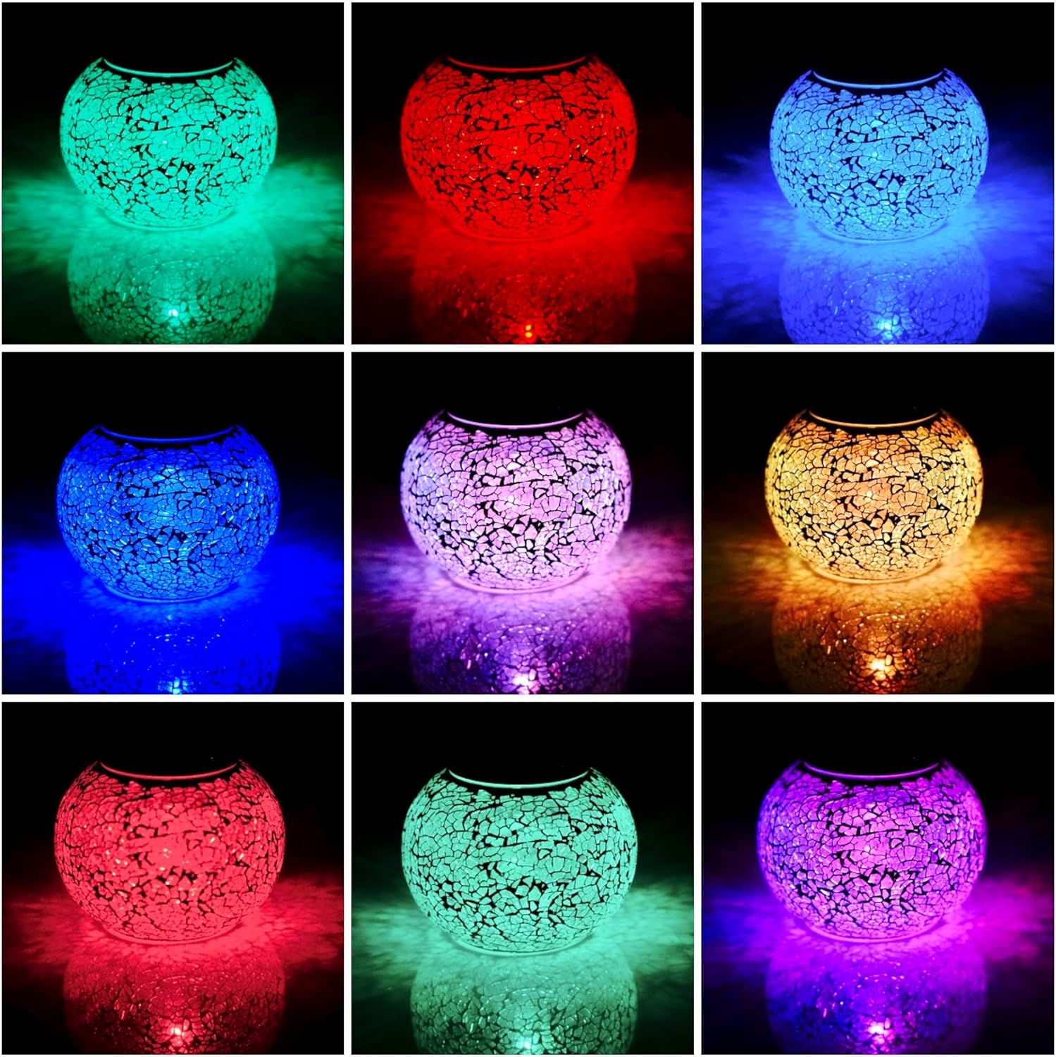 Solar Glass Ball Table Light Color Changing Solar Powered Mosaic Crackle Glass Table Lamps Waterproof LED Night Light for Bedroom Yard Patio Halloween Christmas Decorations (Crackle Glass, White) - - 