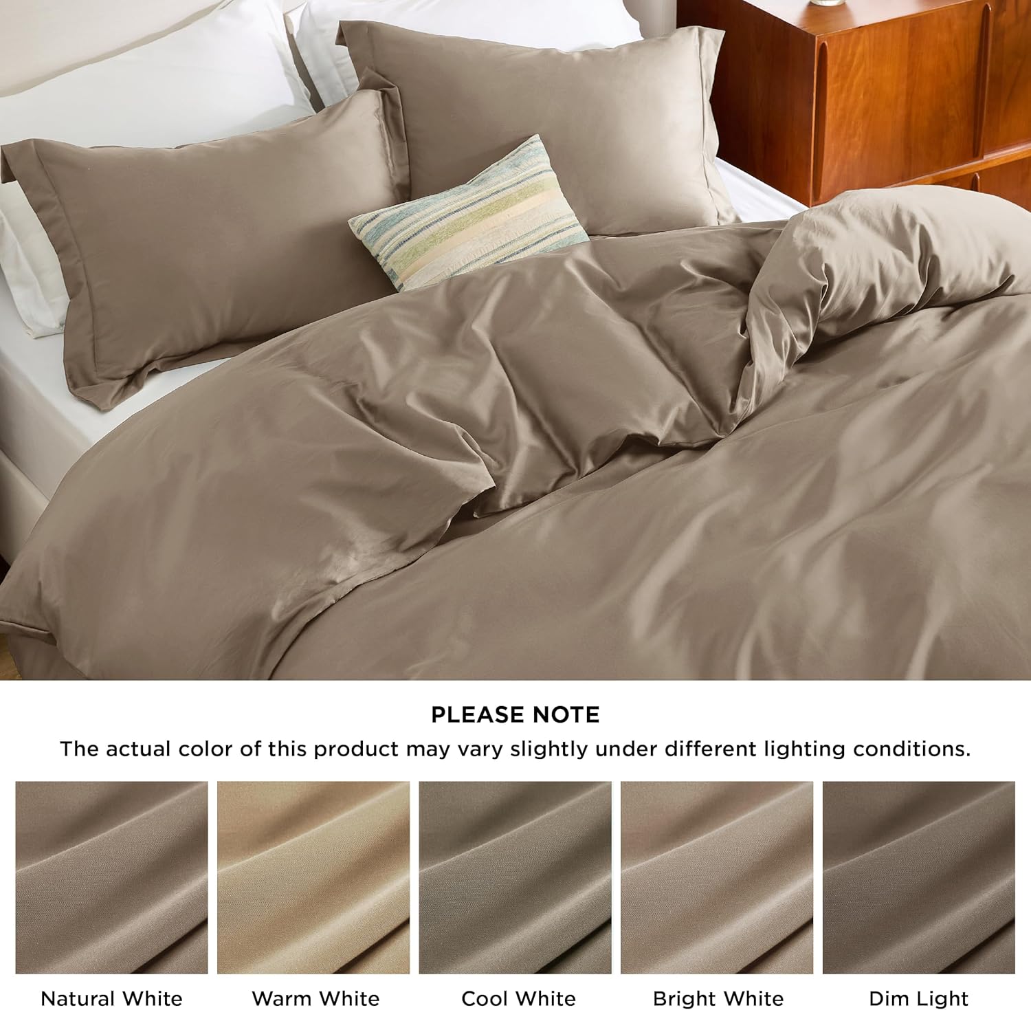 Bedsure Cooling Duvet Cover Queen Size - Moisture Wicking and Silky Eucalyptus Lyocell Cotton Hybrid Comforter Cover Set for Hot Sleeper - Buttery Soft and Breathable, GentleSoft™, Simply Taupe