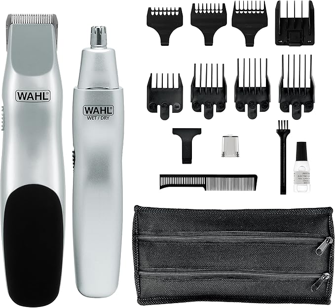 Wahl Groomsman Battery Powered Beard & Mustache Trimmer with Bonus Nose Trimmer 05621 Cordless