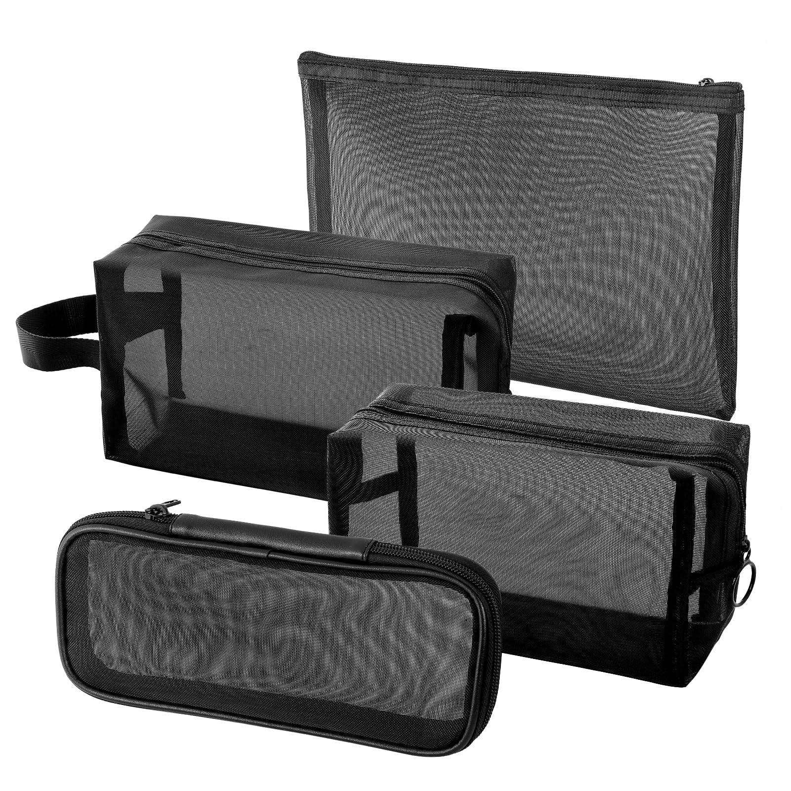 DAMILY Borsa Cosmetica Portatile, Beauty Case Da Viaggio A Rete 4 in 1 Di Diverse Dimensioni, Tasche Con Zip in Nylon, Borsa Da Toilette Viaggio, Adatta Per Casa, Ufficio, Vacanze E Viaggi (Nero)