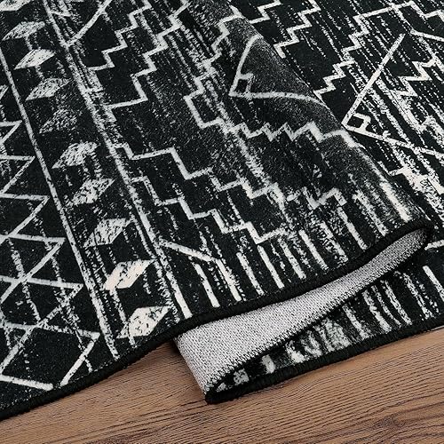 Miniatura 8 de Wonnitar Alfombra marroquí lavable de 5 x 7 pies, color negro, alfombra grande para sala de estar, antideslizante, bohemio, para dormitorio,