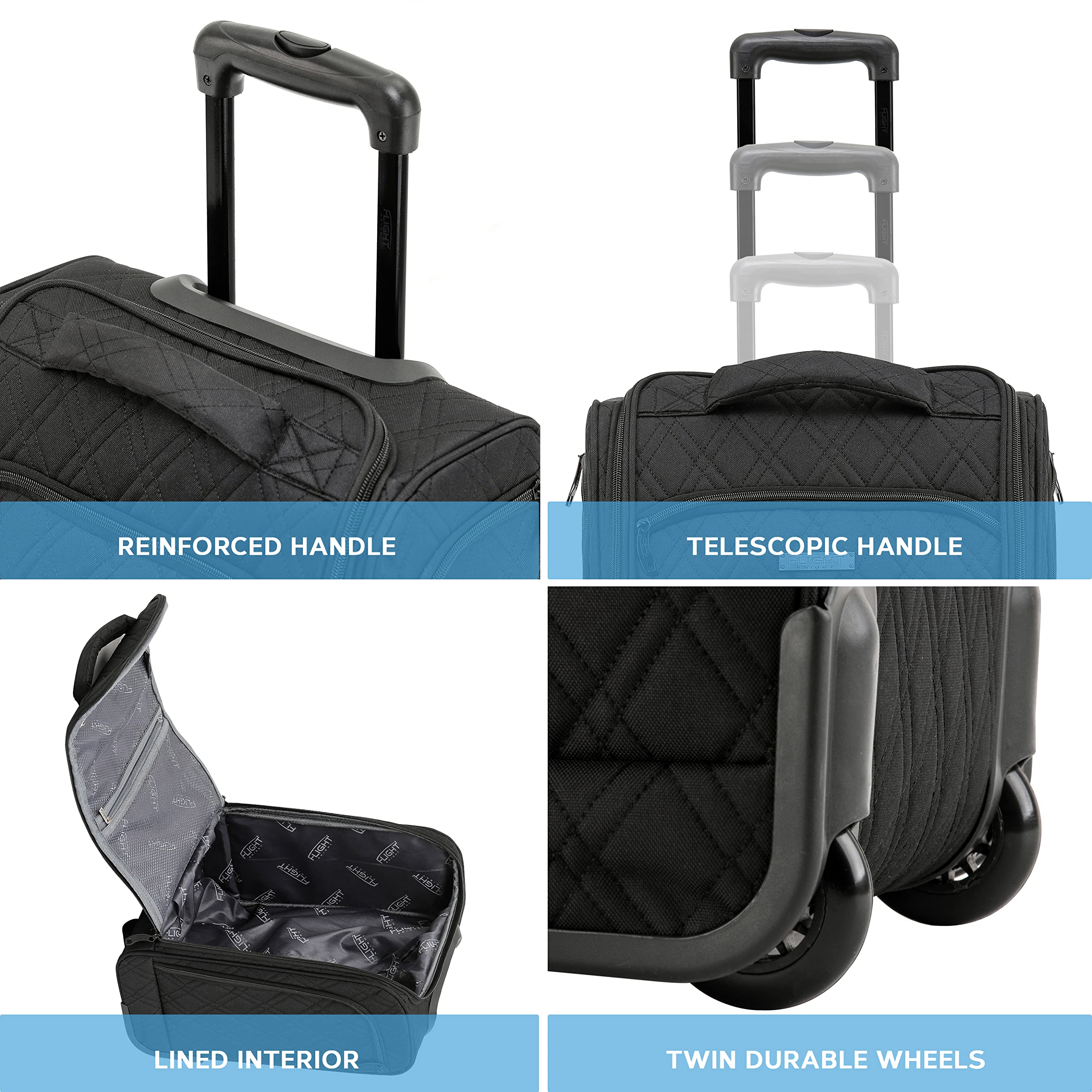 Flight Knight 45x36x20cm easyJet Underseat Carry On Non Priority Approved Hand Luggage Case - 2 Wheels - Ultra Lightweight Durable Soft Case Textile Cabin Suitcase