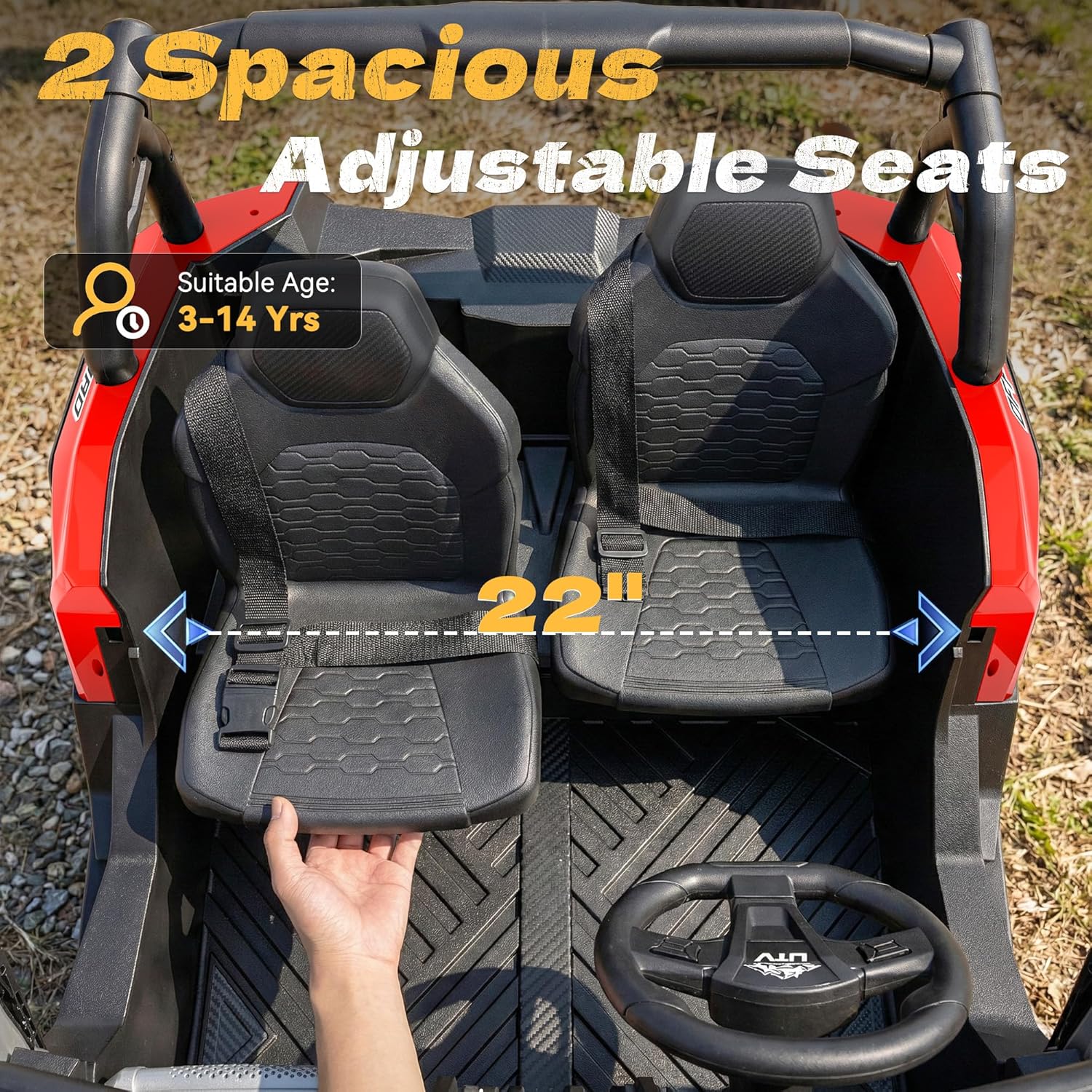 2 Seater Ride On Car for Kids 3-14, XXXL 4WD 24V Ride on Toys for Big Kids w/Max 5.5Mph & 220 lbs Load, 15" EVA All-Terrain Tires, Adjustable Seats, Remote Control, LED Lights, Shock Absorbers (Red)