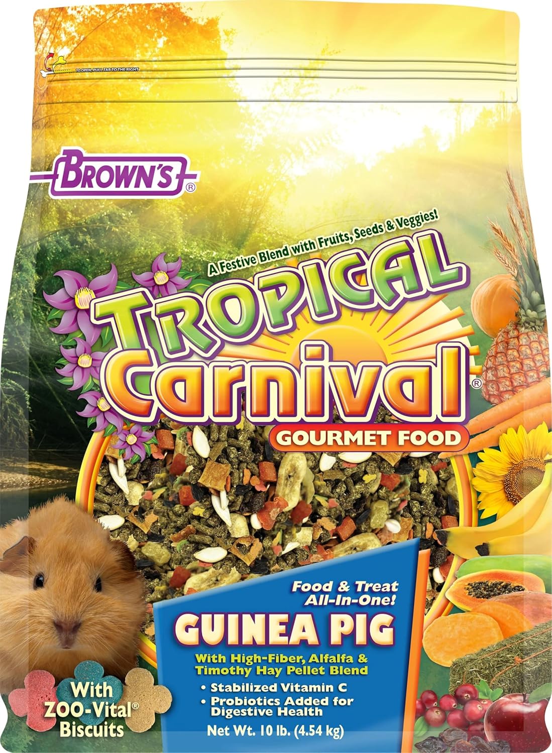 F.M. Brown's Tropical Carnival Gourmet Guinea Pig Food with Alfalfa and Timothy Hay Pellets - Vitamin-Nutrient Fortified Daily Diet - 10 lb