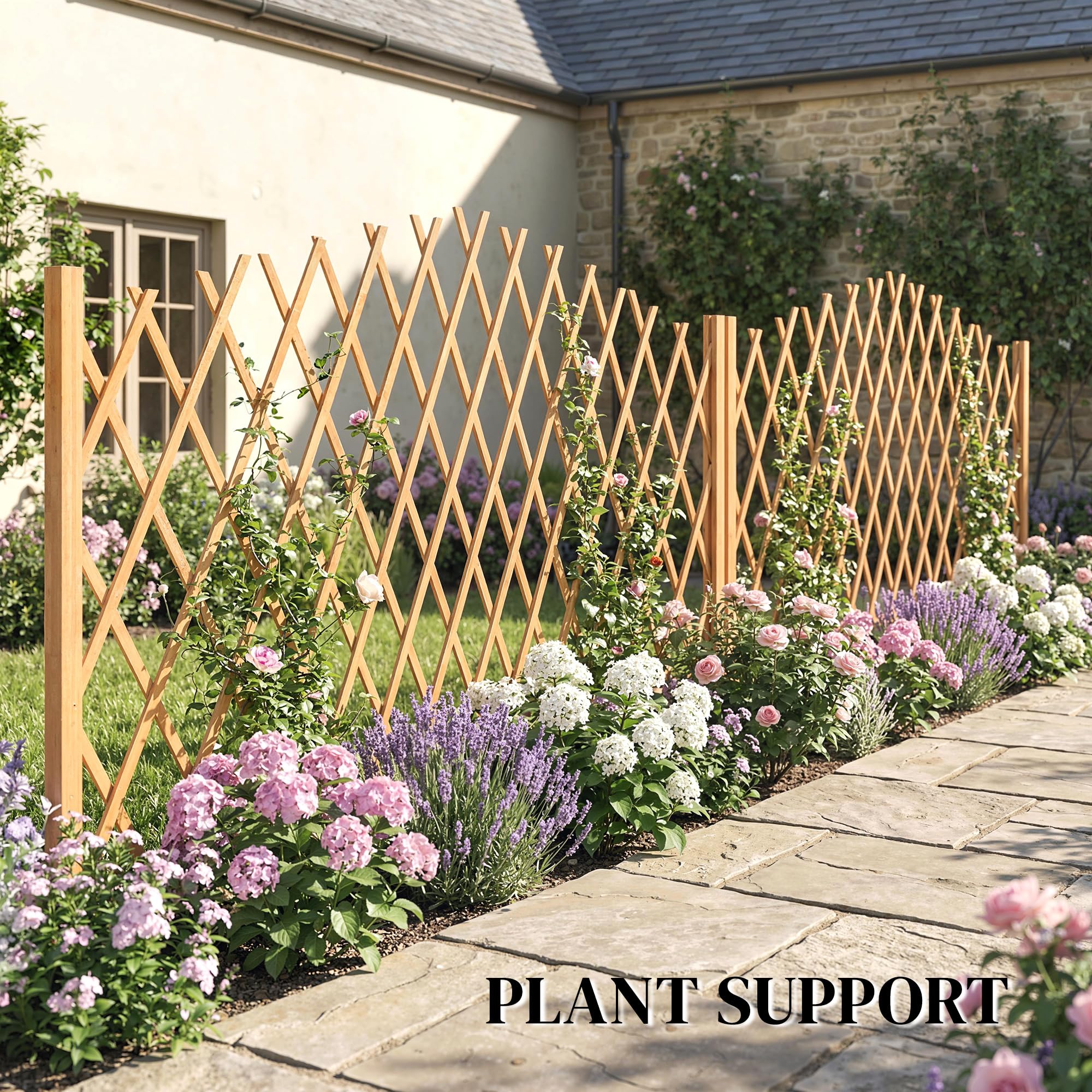 Outsunny 2 Pack Expanding Fence Panels, Wooden Freestanding Garden Fence with Adjustable Length, Stable Feet, Expandable Trellis Fencing for Indoor Outdoor Patio, 180 x 30 x 103cm, Brown — view 6