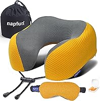 Vista 10 de napfun Almohada cervical para viajar, almohada cervical de viaje mejorada para avión, almohada de viaje de espuma viscoelástica 100% pura