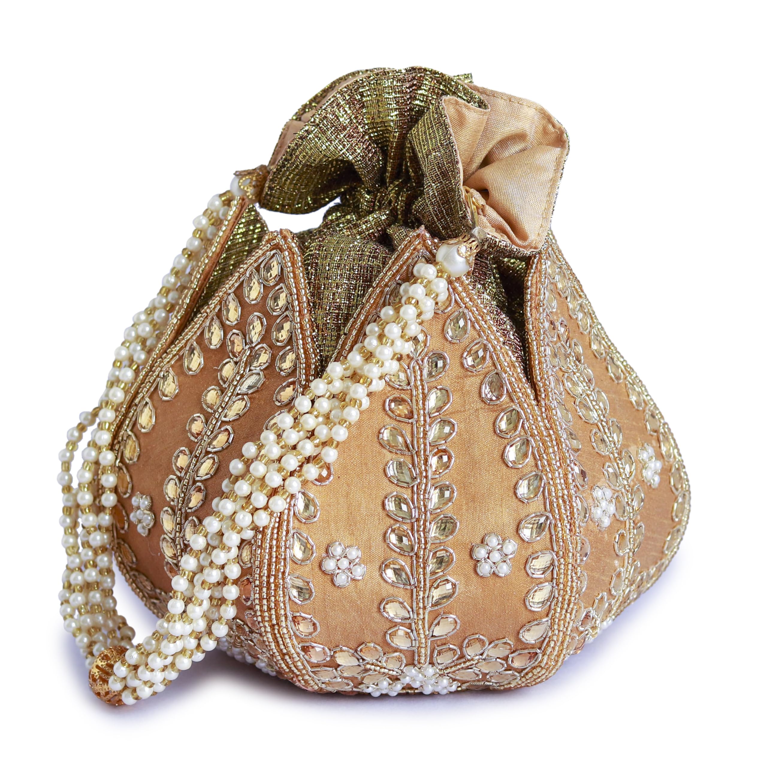 Sindh Kundan Handwork Mini Lotus Potli Bag – Handcrafted Silk Pouch with Intricate Kundan & Lotus Embroidery for Weddings, Bridal Accessories, and Special Occasions-image-13