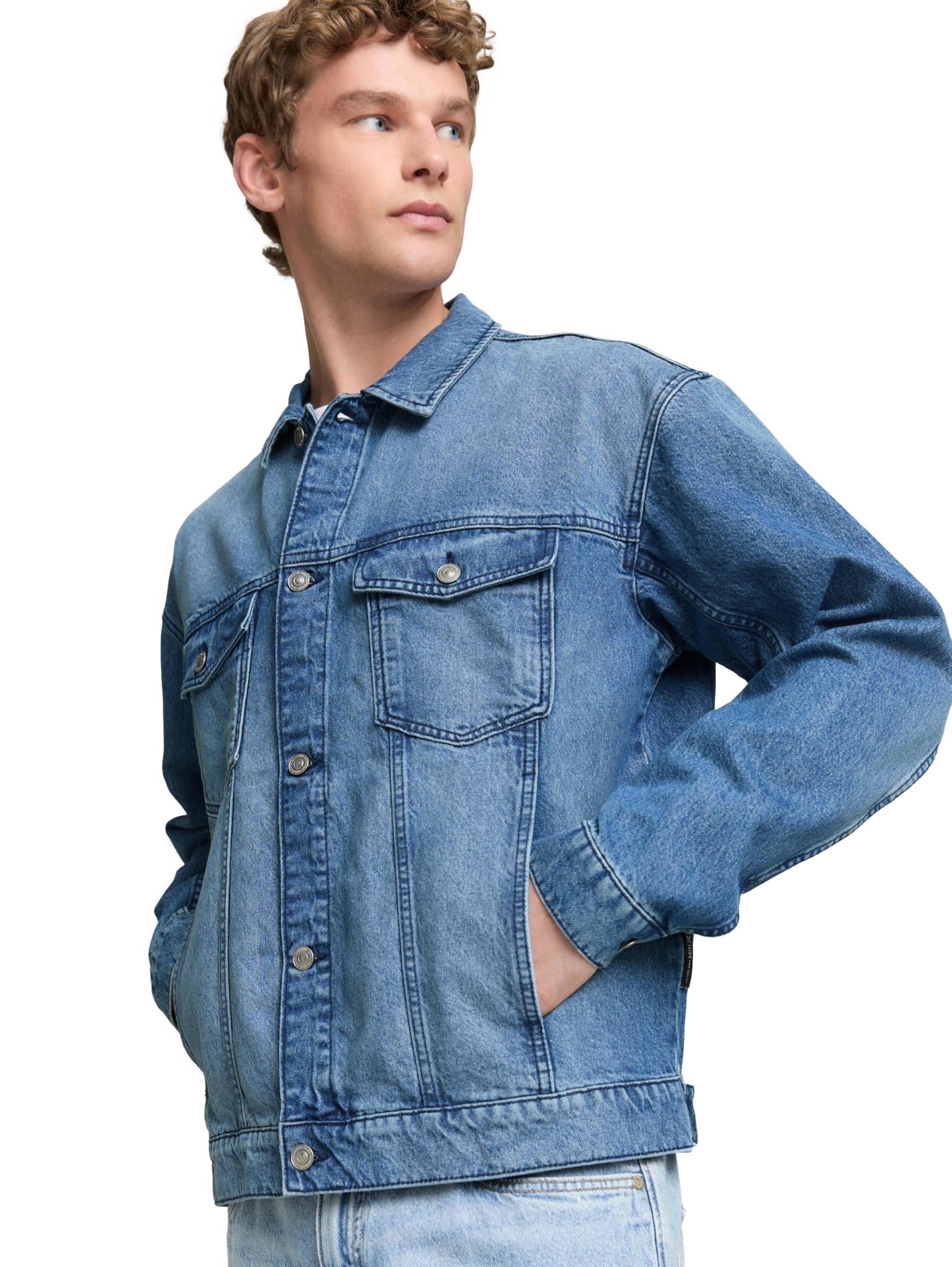 TOM TAILOR Denim Herren Relaxed Fit Jeansjacke mit Brusttaschen