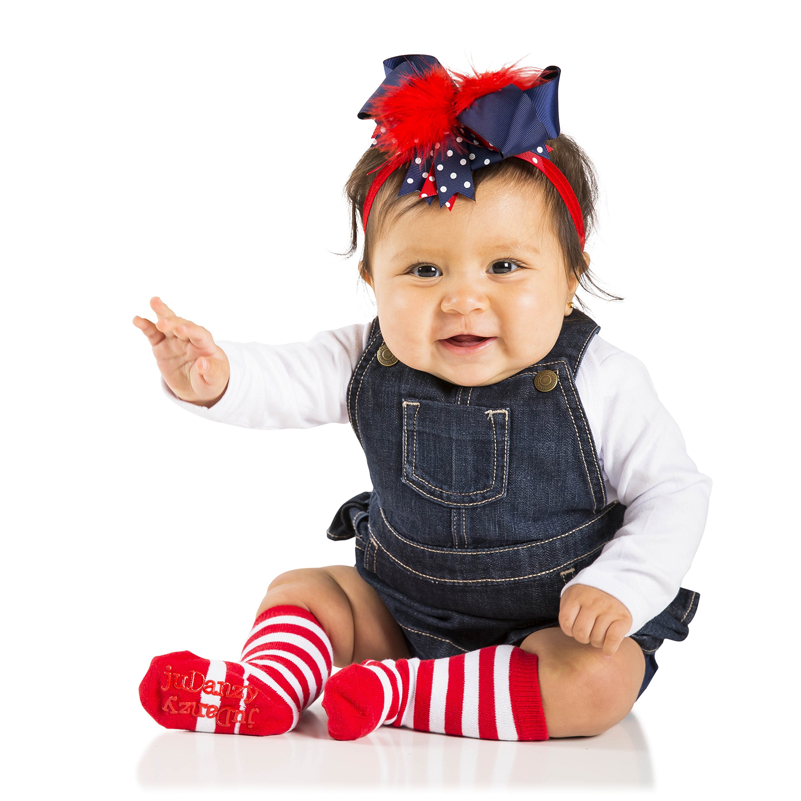 juDanzy calcetines altos hasta la rodilla con agarres para bebés, niños pequeños y niños (2-4 años, rojo/blanco y negro/blanco)