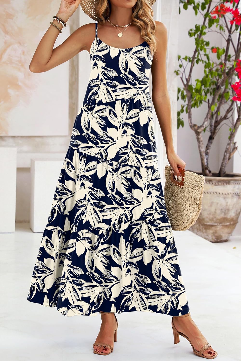 Naggoo Womens Summer Sleeveless Maxi Dresses Casual Beach Spaghetti Strap Long Dress Sundresses