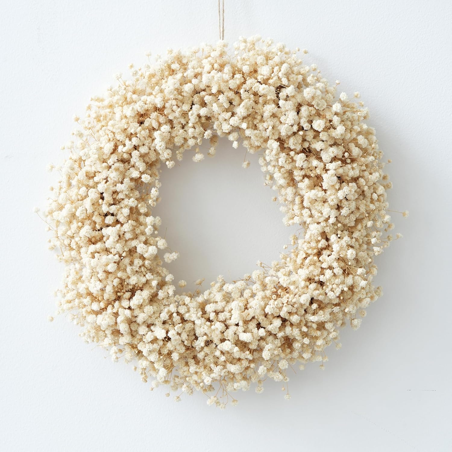 Ivory White Dried Baby's Breath Wreath - Medium-Sized Handmade Dried Flower Wreath, Real Natural Gypsophila Winter Wreaths for Front Door Window Wall Decor (14 inches)
