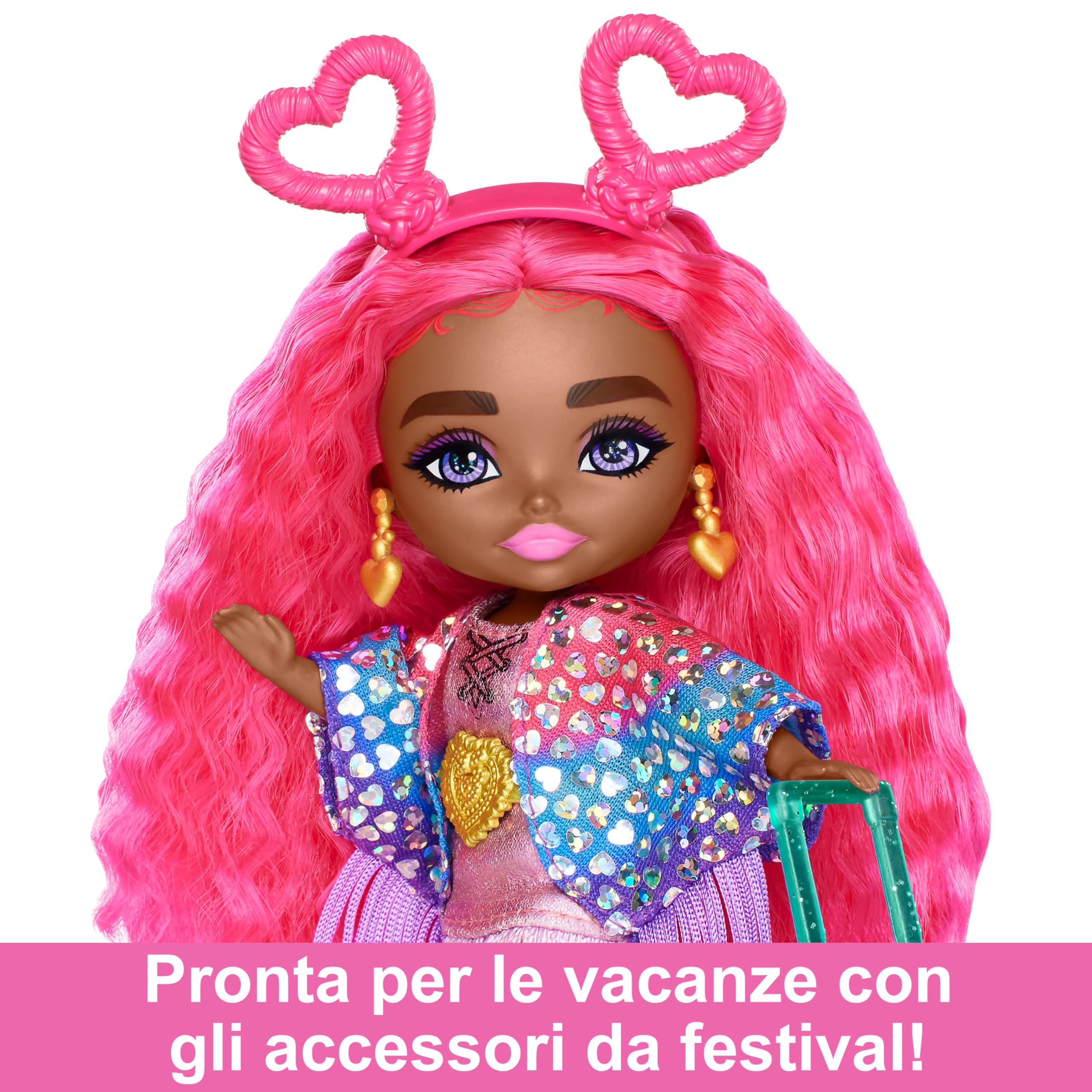 Barbie - Extra Minis Fly, Mini Bambola viaggiatrice Alta 14 cm con Look a Tema Deserto, Outfit alla Moda Rifinito con Frange e Accessori Inclusi, Giocattolo per Bambini, 3+ Anni, HPB19