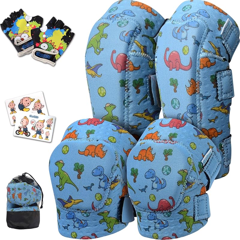 Soft-Style Kids Knee and Elbow Pads with Bike Gloves, Flexible Impact-Resistant Gear for Ages 2-11, Designed for Balance Bikes, Roller-Skating, and Skateboarding