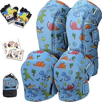 Soft-Style Kids Knee and Elbow Pads with Bike Gloves, Flexible Impact-Resistant Gear for Ages 2-11, Designed for Balance Bikes, Roller-Skating, and Skateboarding